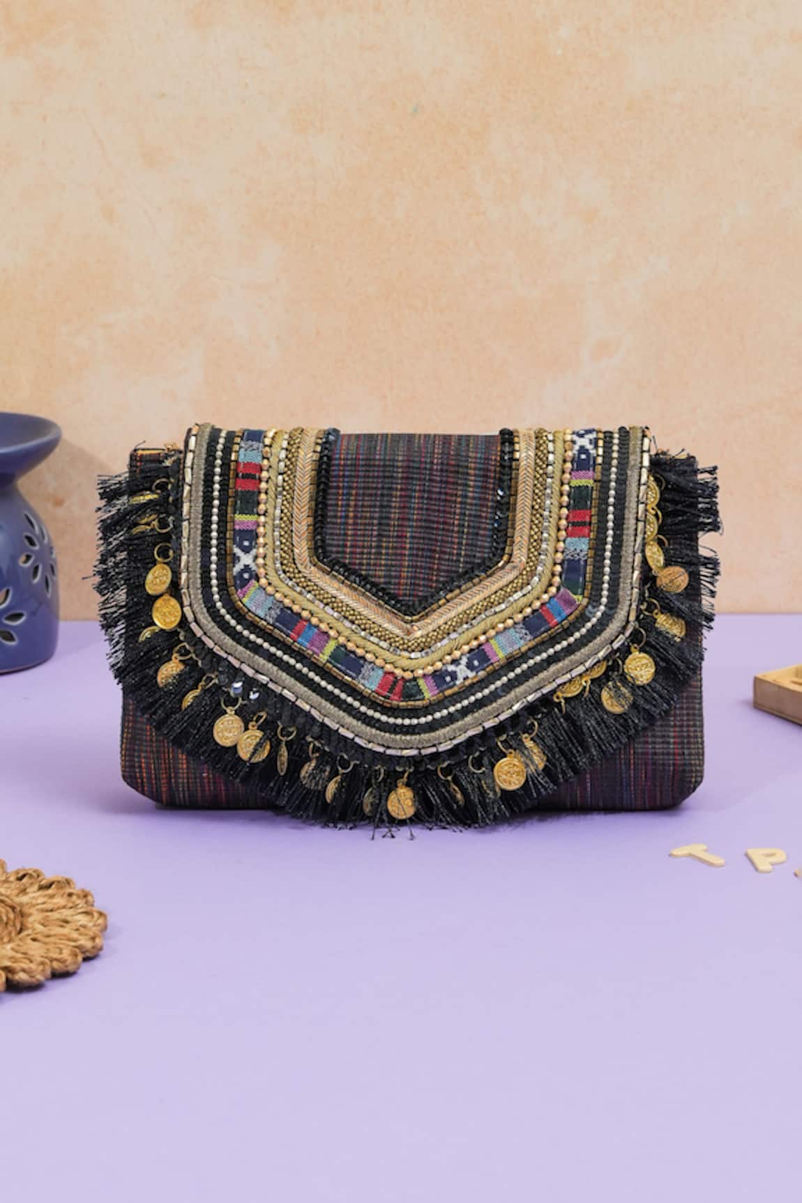 The Purple Sack Boho Love Handcrafted Clutch 