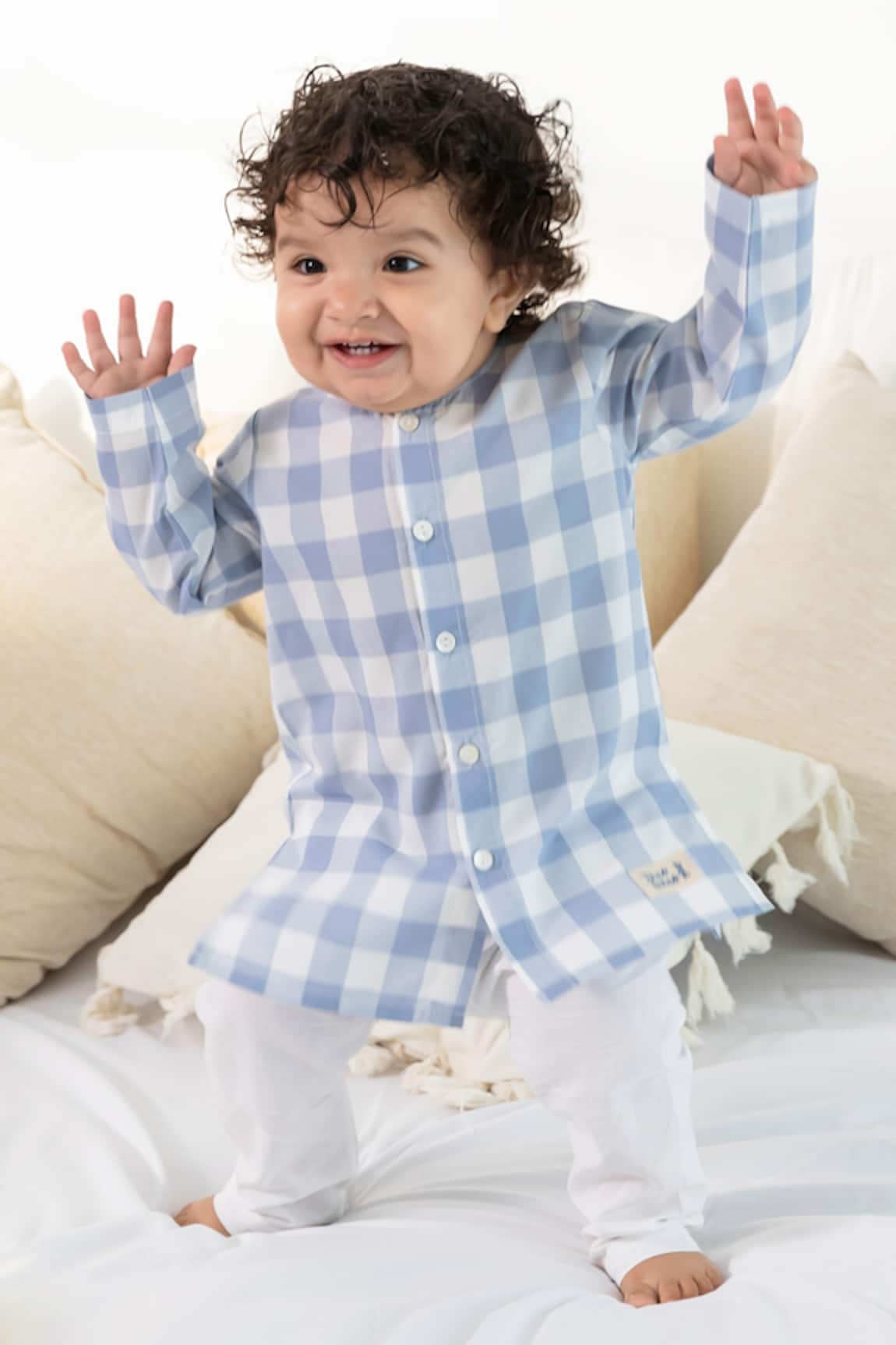 Tiber Taber Checked Blue Kurta with White Pyjama 
