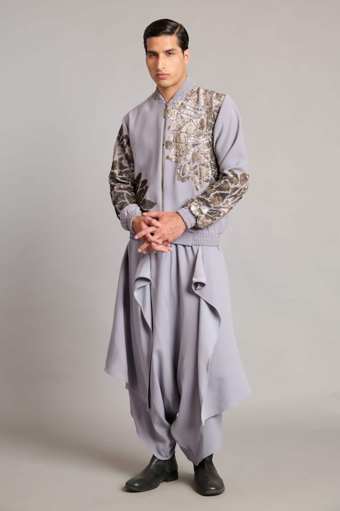 Siddartha Tytler Steel Grey Microfiber Flap Dhoti Pant 