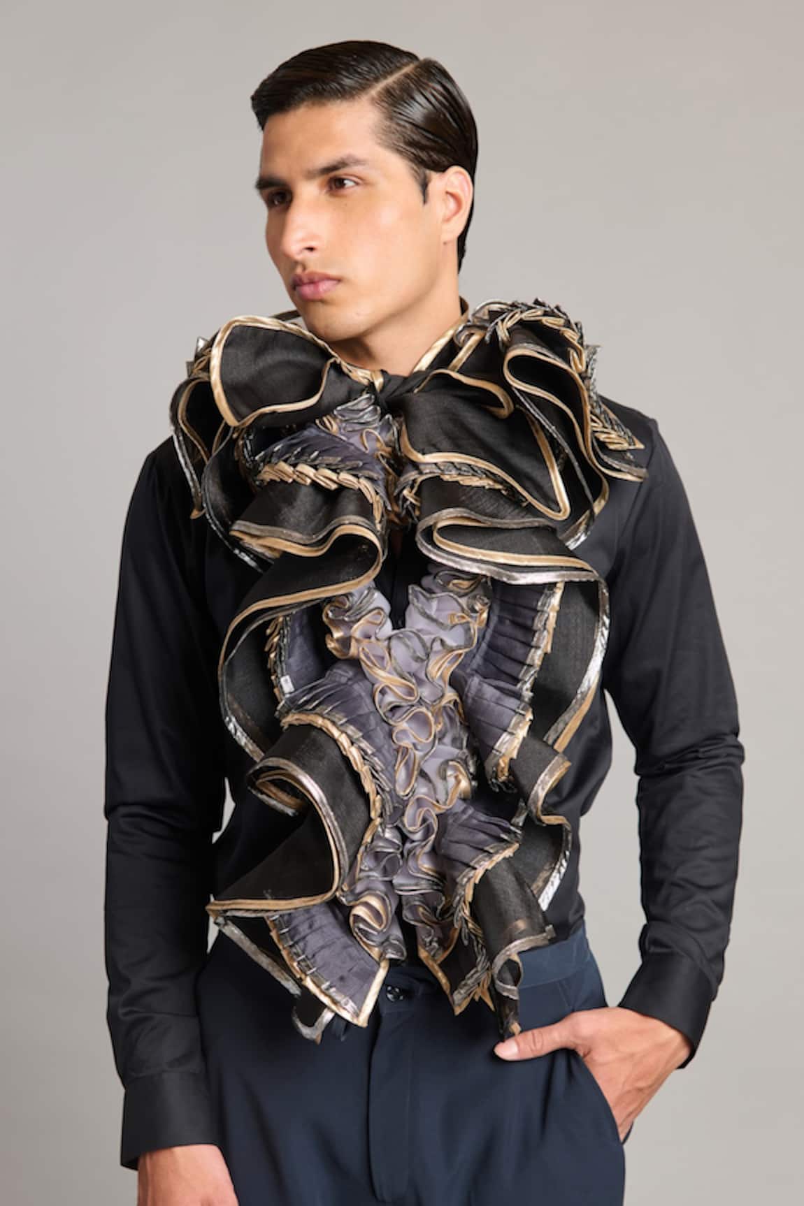 Siddartha Tytler Designer Black Ruffle Shirt 