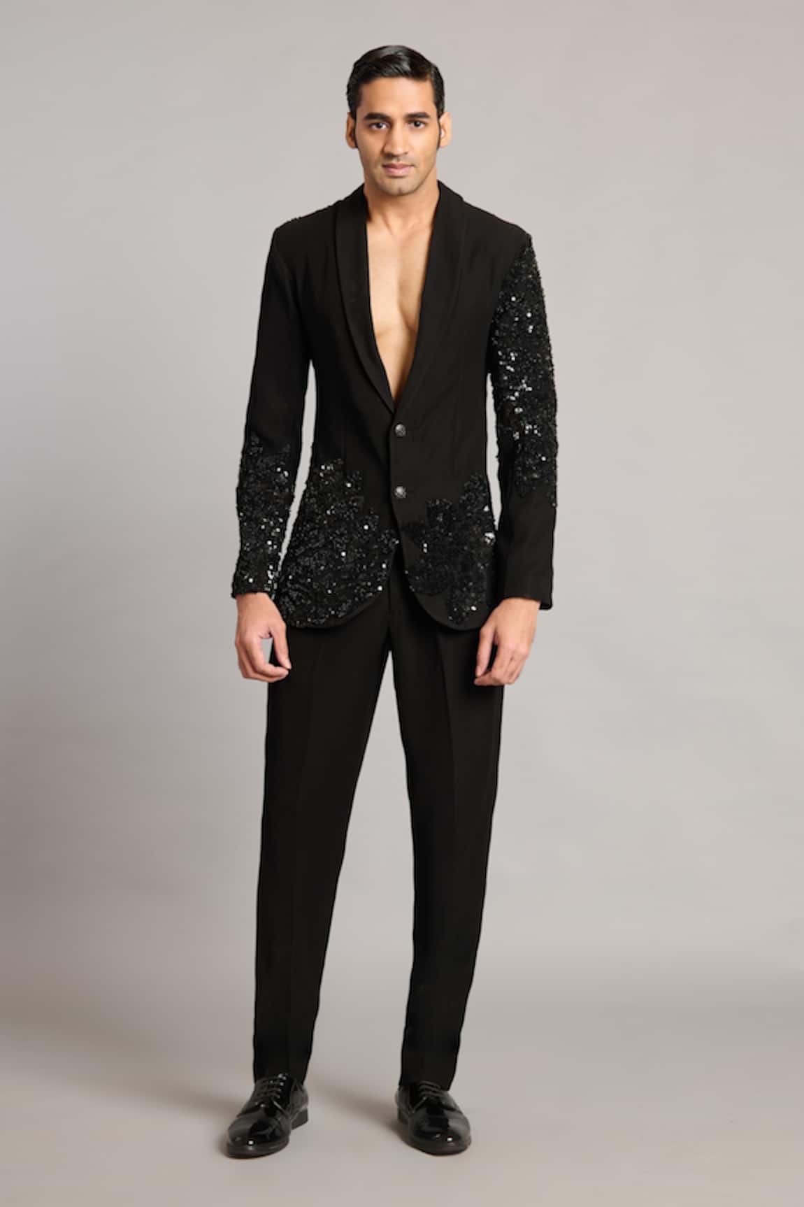 Siddartha Tytler Black 3D Sequin Embroidered Blazer 
