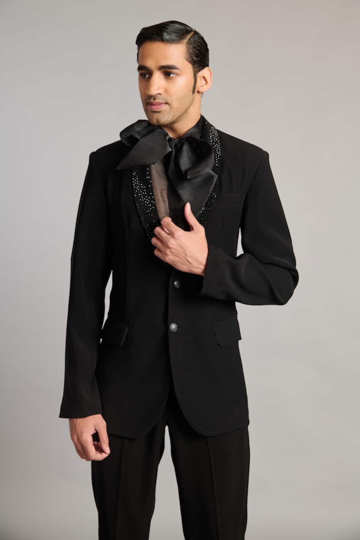 Siddartha Tytler Crystal Collar Black Blazer 
