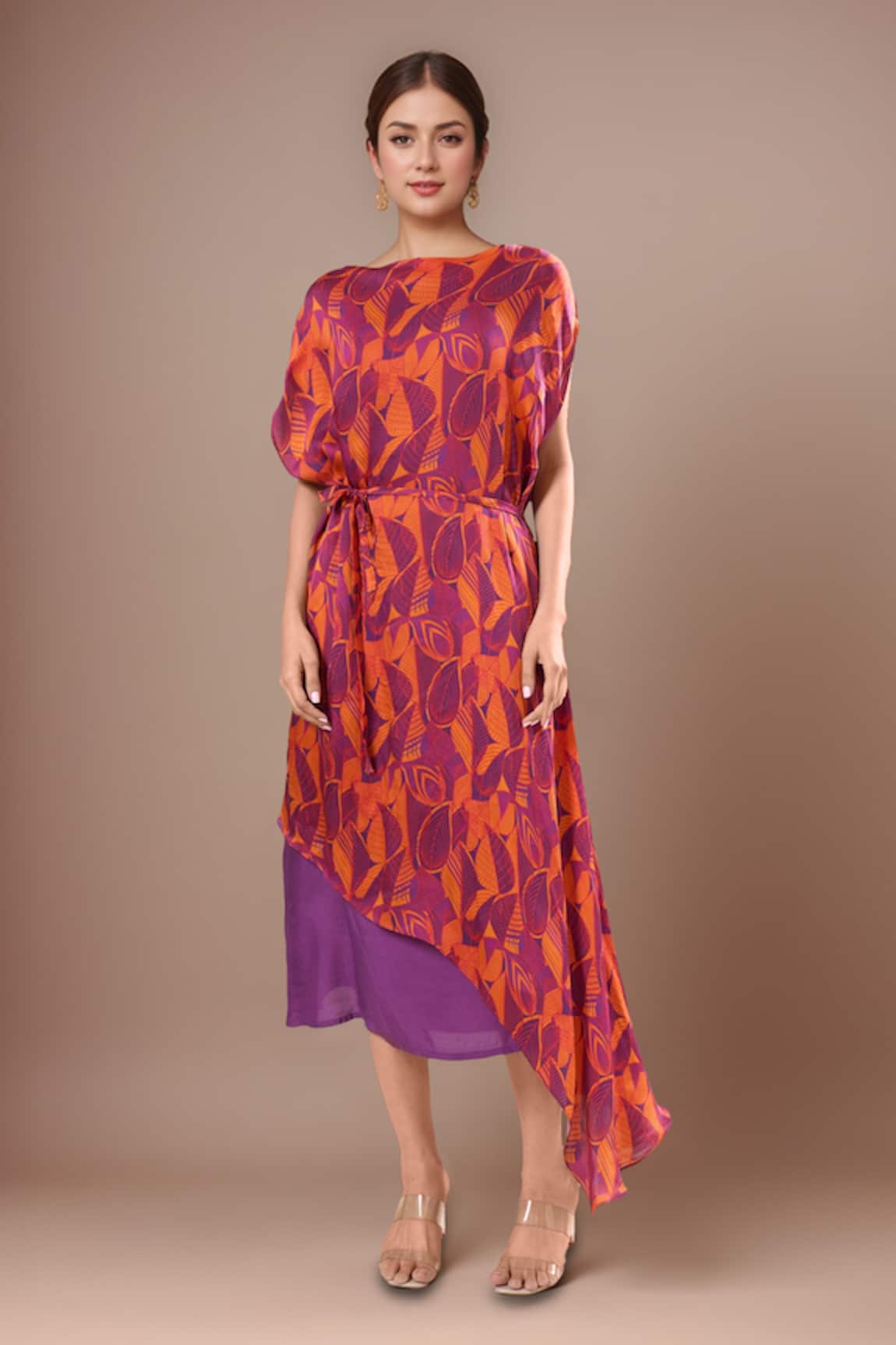 Siarra Asymmetrical Purple & Orange Dress Set 