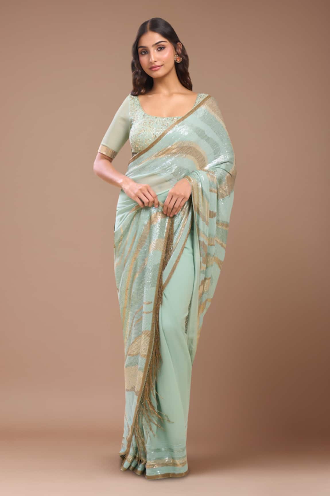 Nakul Sen Porcelain Blue Sequin Saree Set 