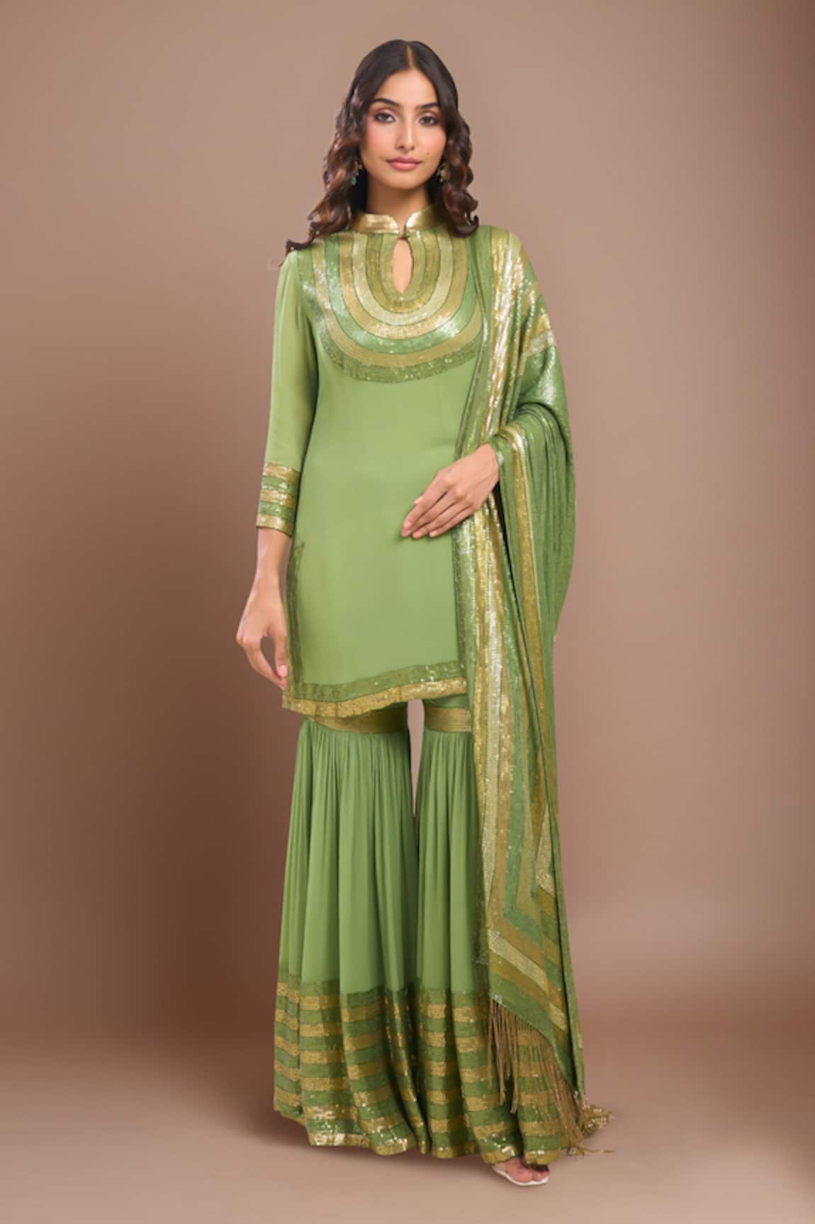 Nakul Sen Designer Green Kurta Gharara Set 