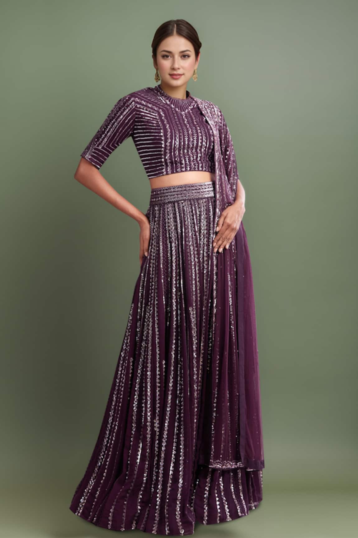 Varun Nidhika Embroidered Purple Lehenga Set 