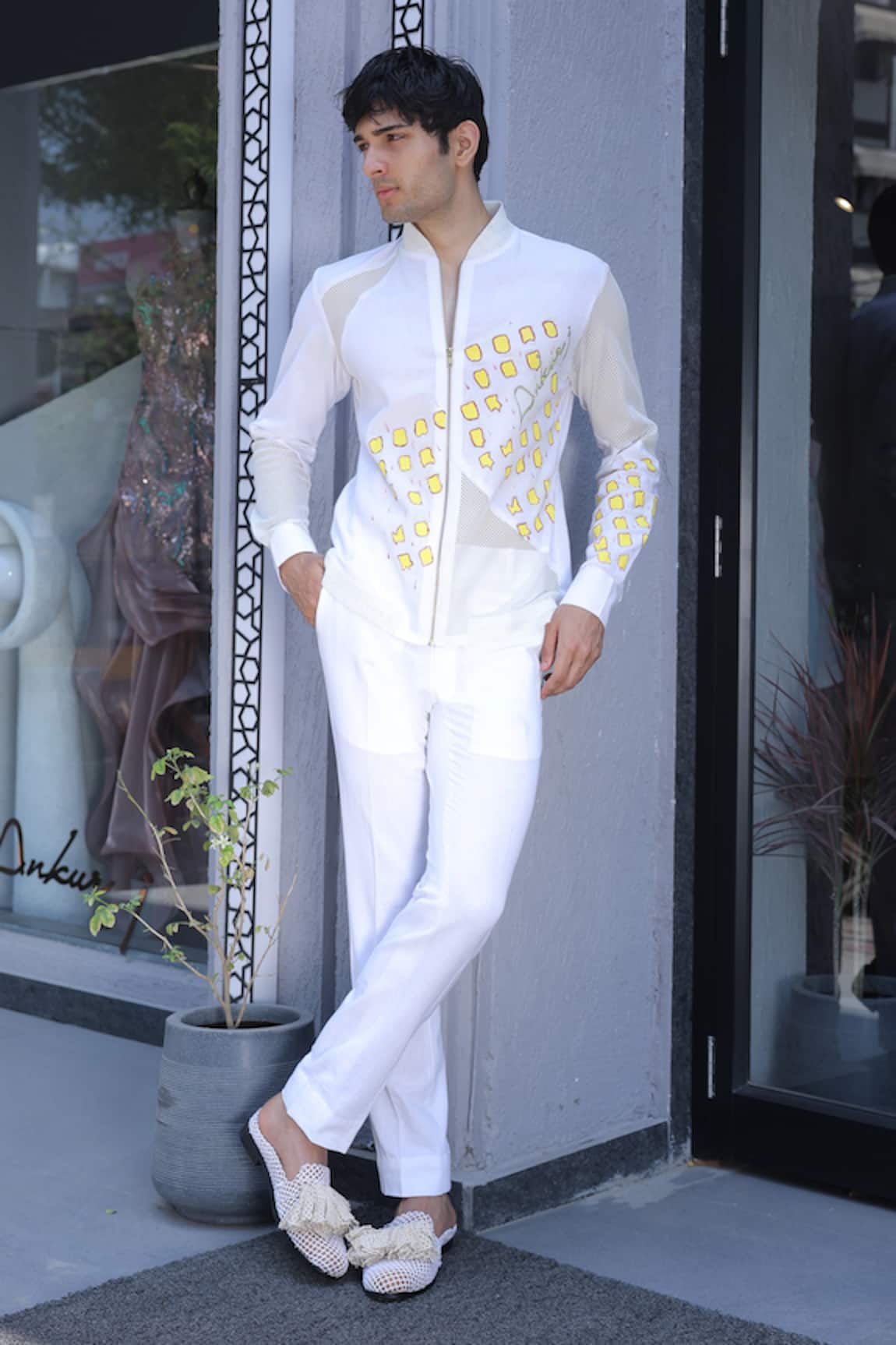 Ankur J White Designer Shirt with Crochet 