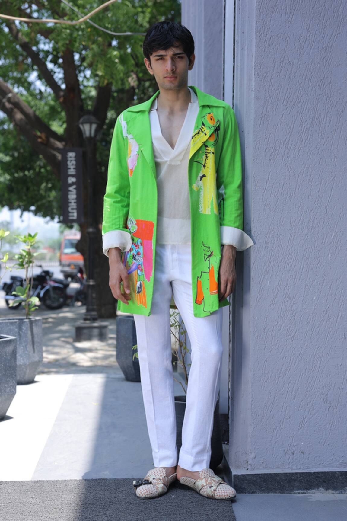 Ankur J Designer Green Crochet Overlay Jacket Set 