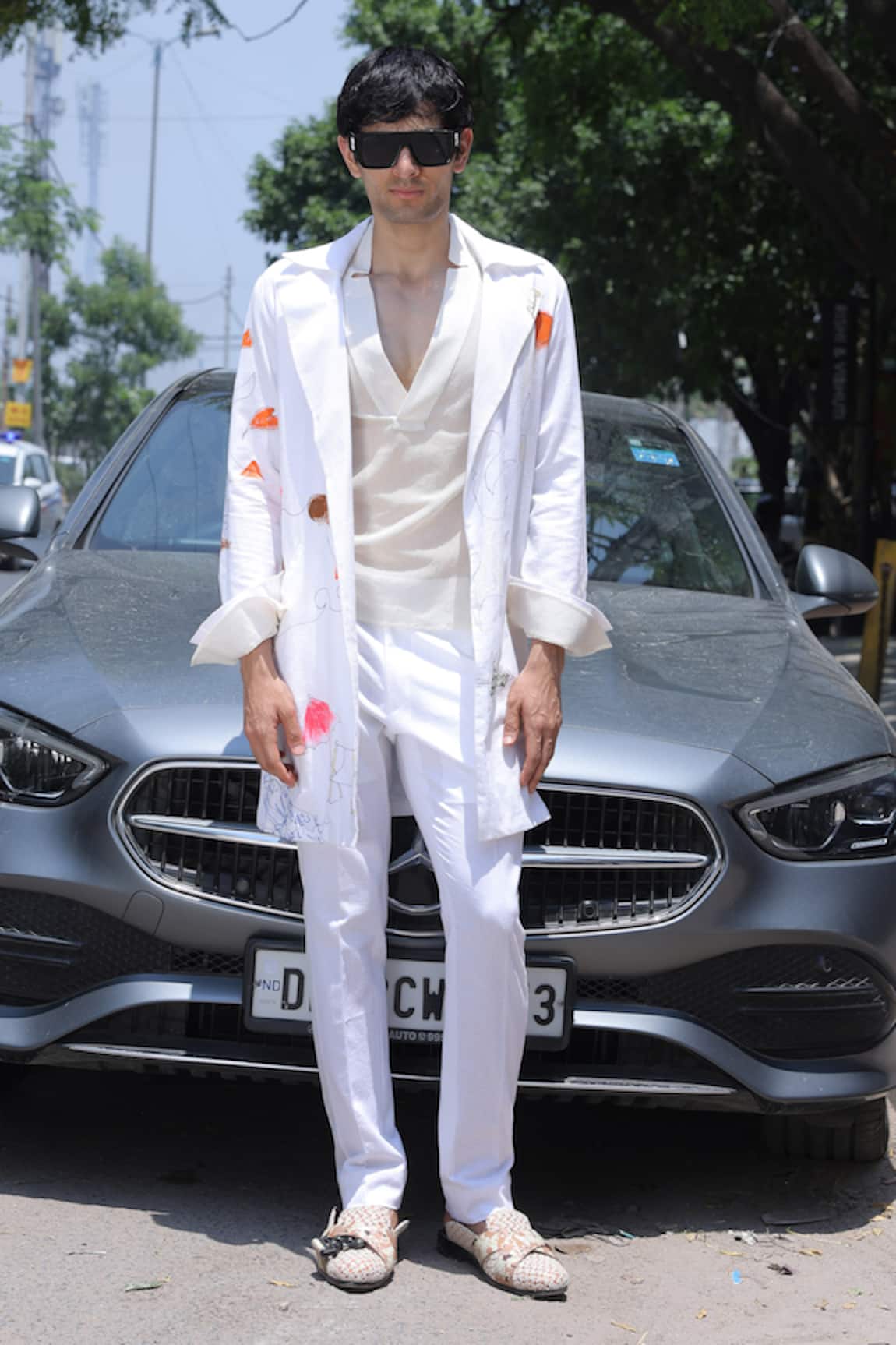 Ankur J Designer White Linen Overlay Jacket Set 