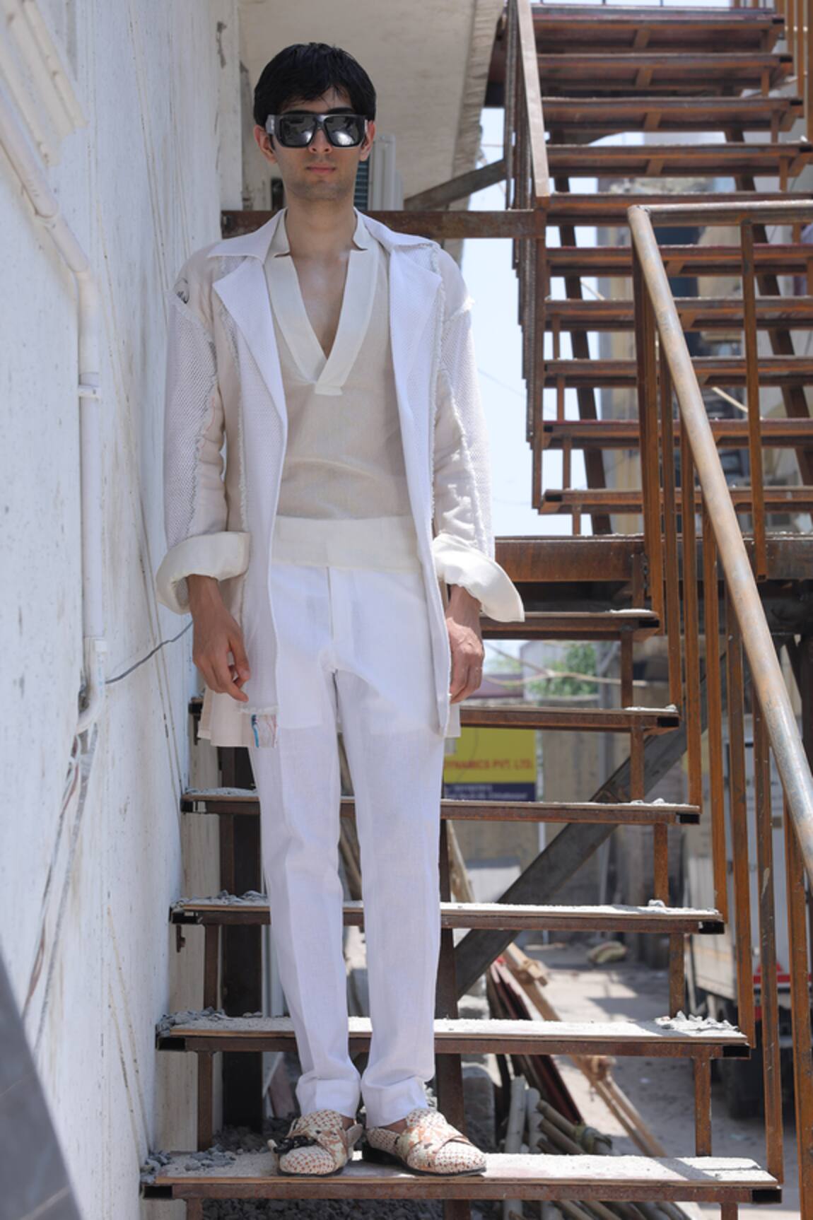 Ankur J Off White Designer Overlay Jacket Set 