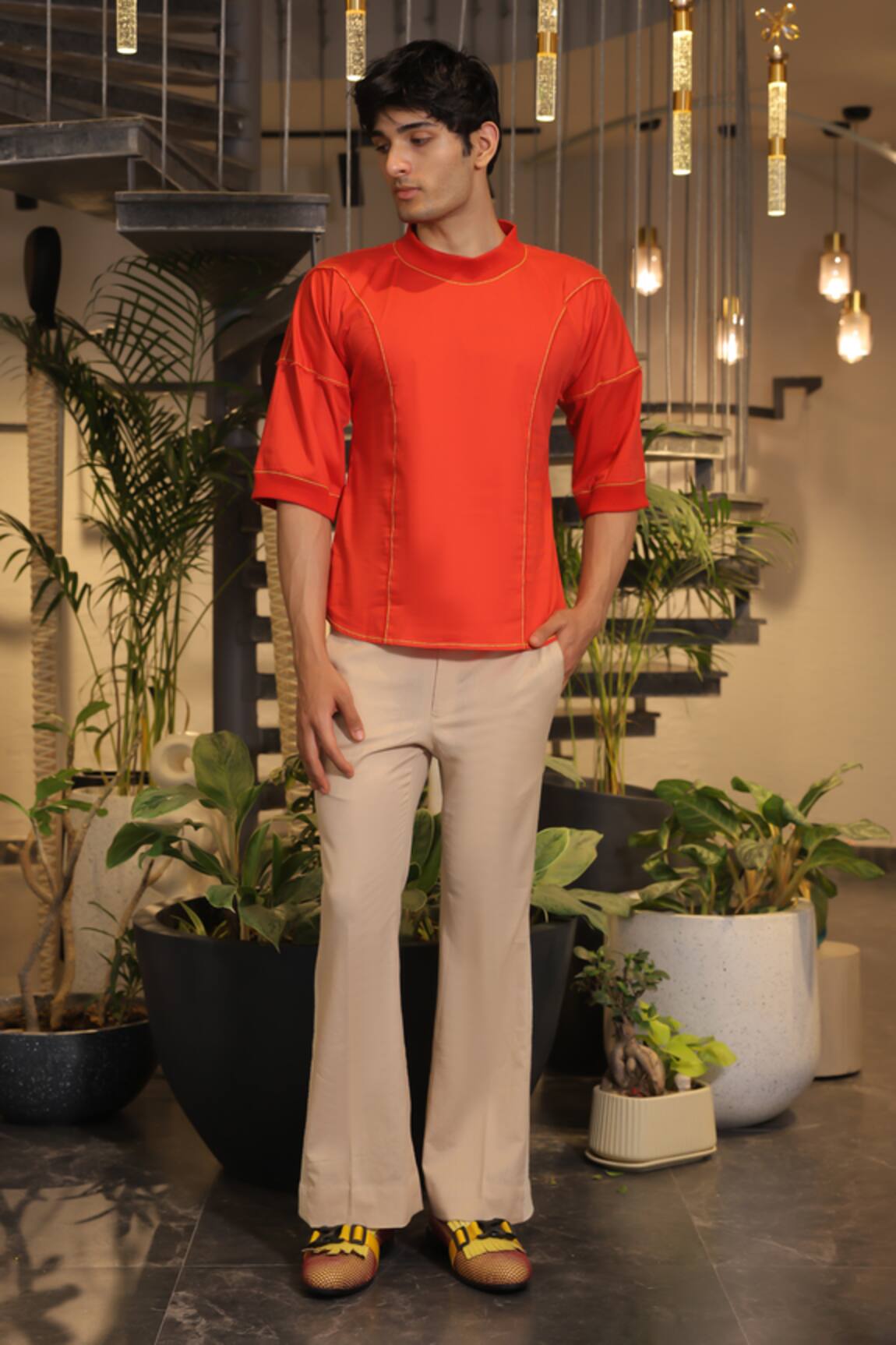 Ankur J Red Designer Cotton Tshirt 