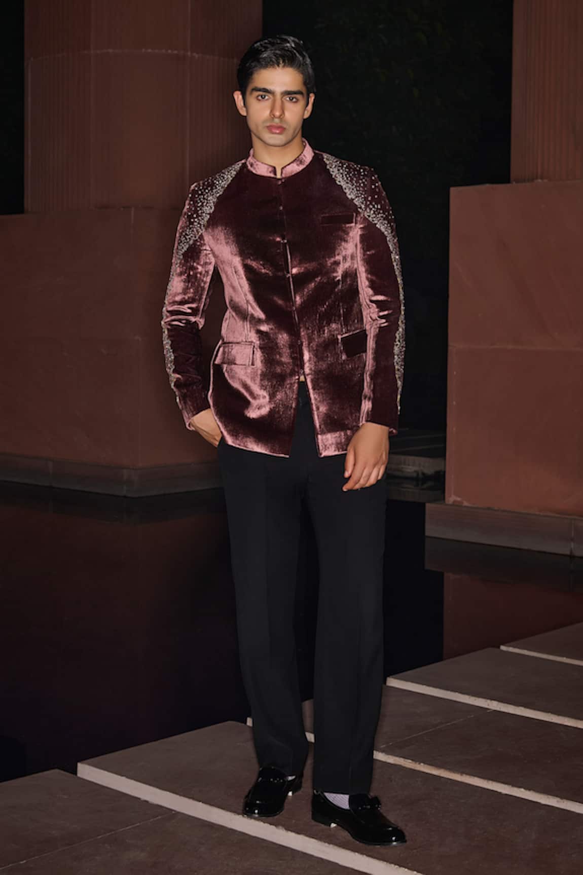 Contrast By Parth Velvet Ember Bandhgala Set 