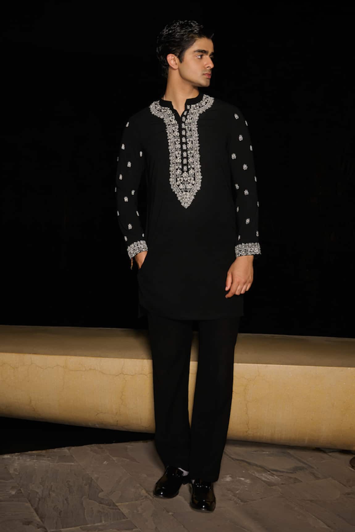 Contrast By Parth Stark Black Hand Embroidered Kurta Set 