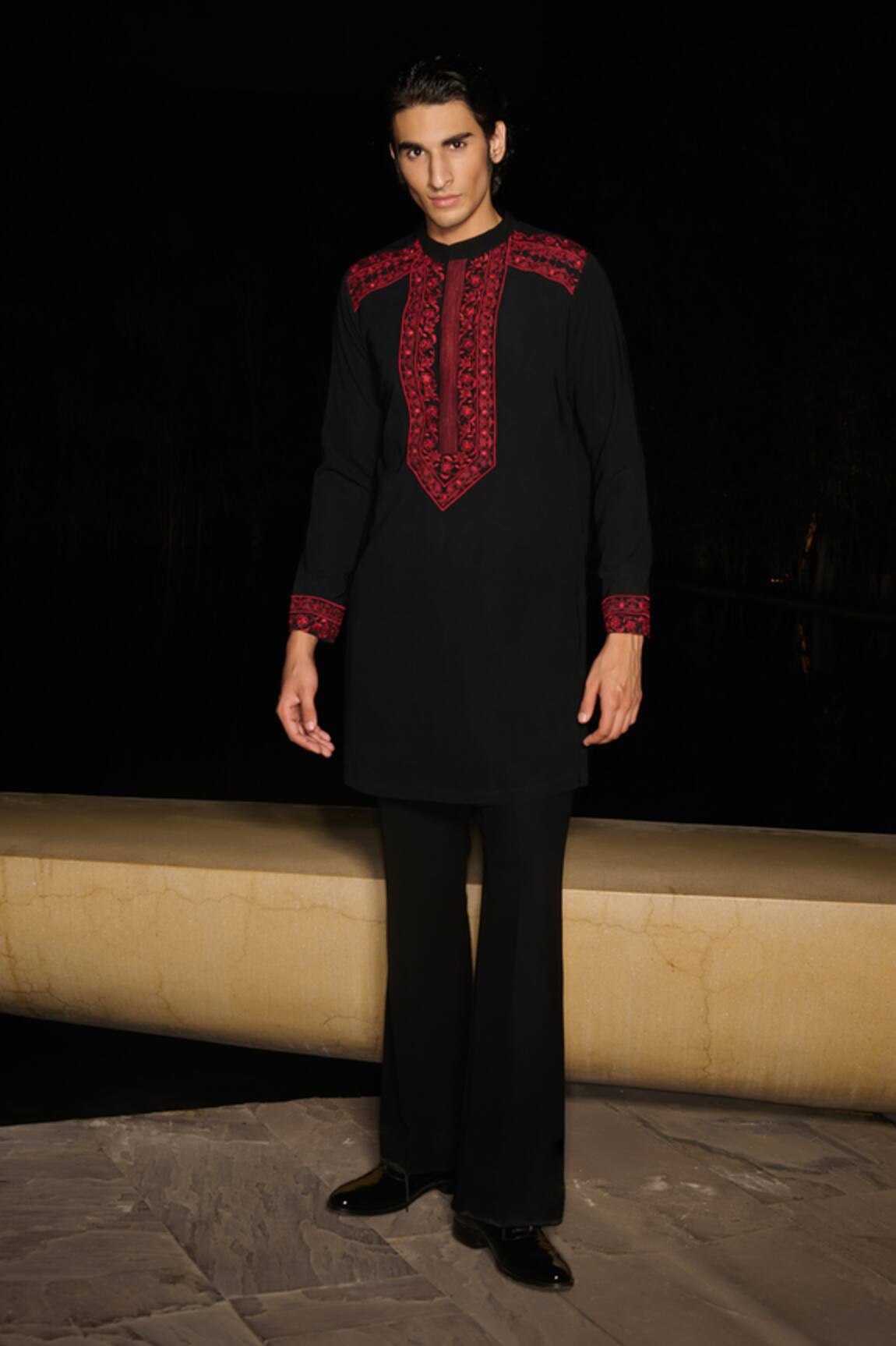 Contrast By Parth Ruby Glint Hand Embroidered Kurta Set 