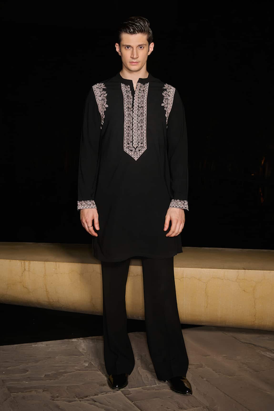 Contrast By Parth Black Hand Embroidered Kurta Set 