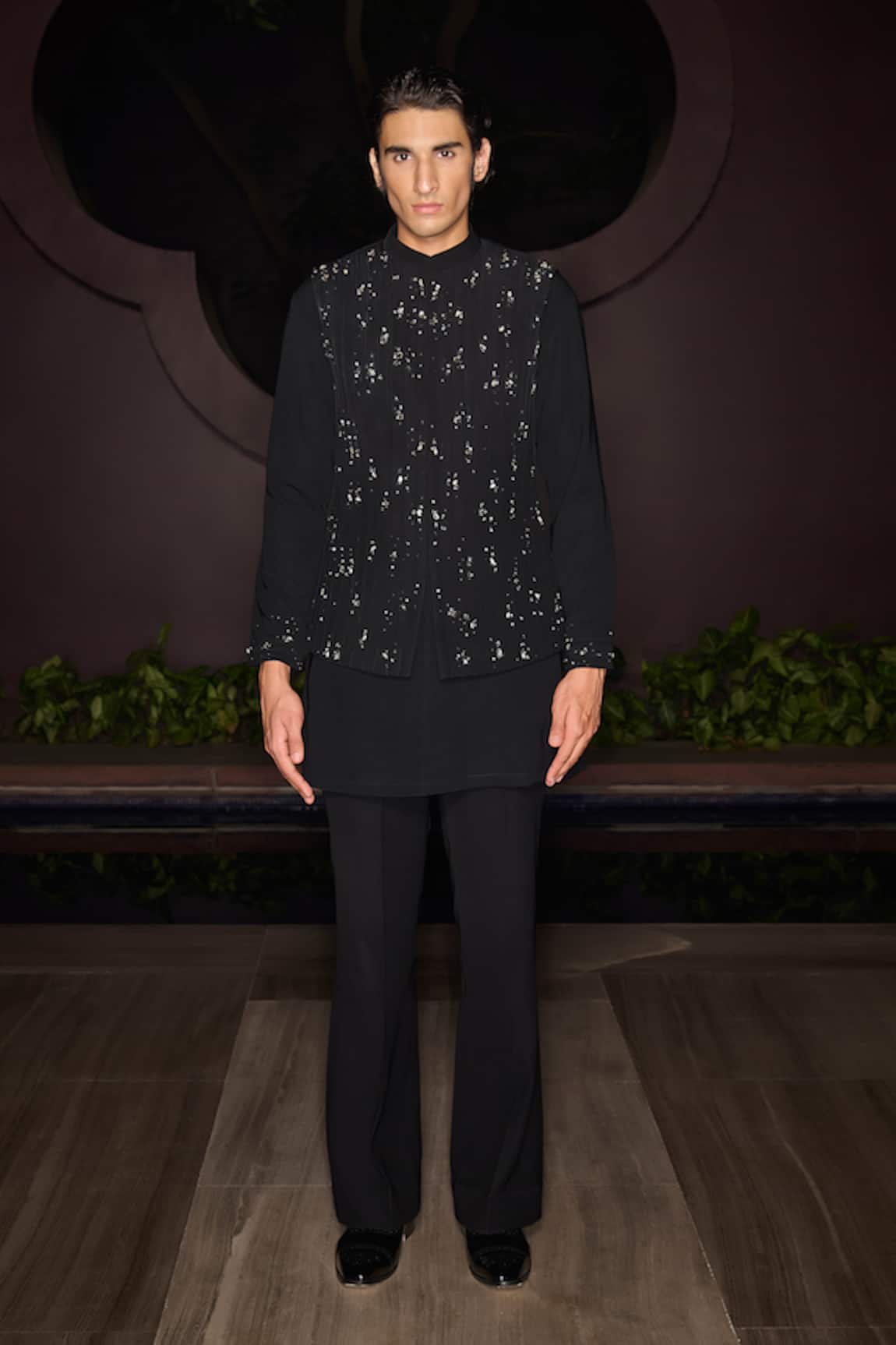 Contrast By Parth Black Hand Embroidered Nehru Jacket Set 