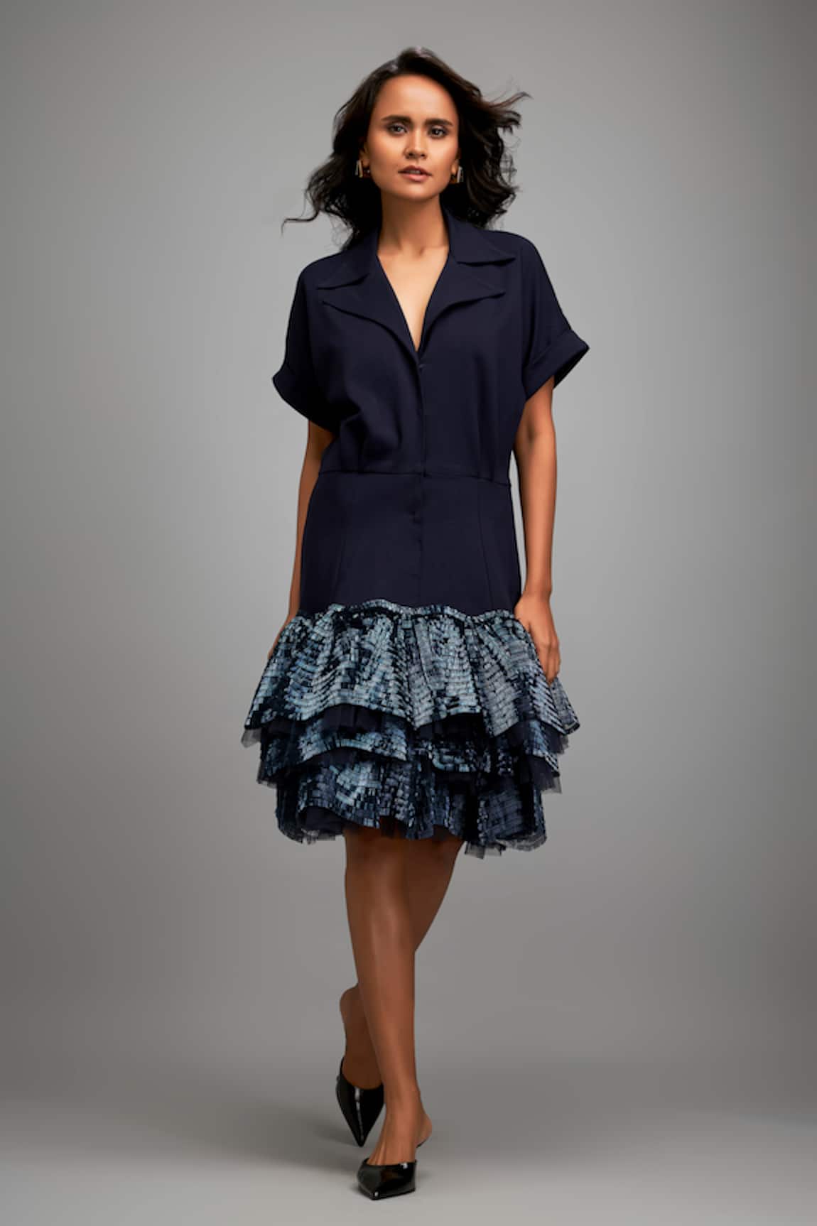 Deepika Arora Navy Blue Shimmer Hem Jacket Dress 