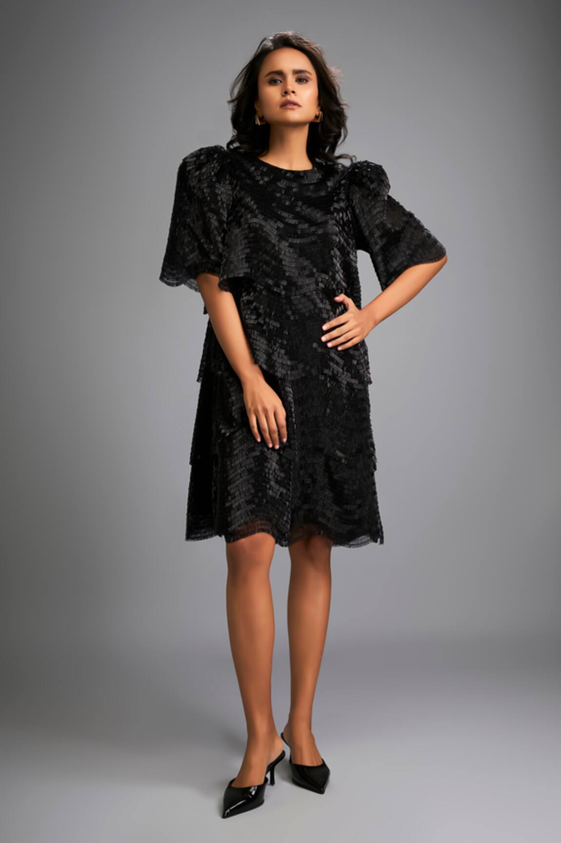 Deepika Arora Black Designer Dress with Puff Sleeves 
