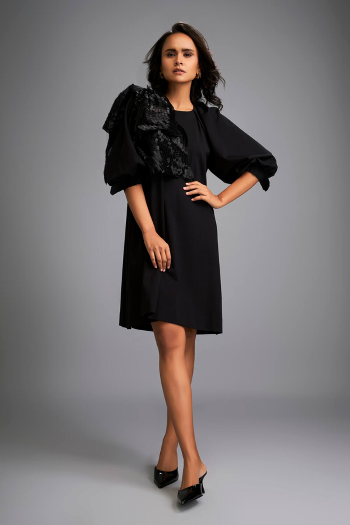 Deepika Arora Black A-line Dress with Shimmer Details 