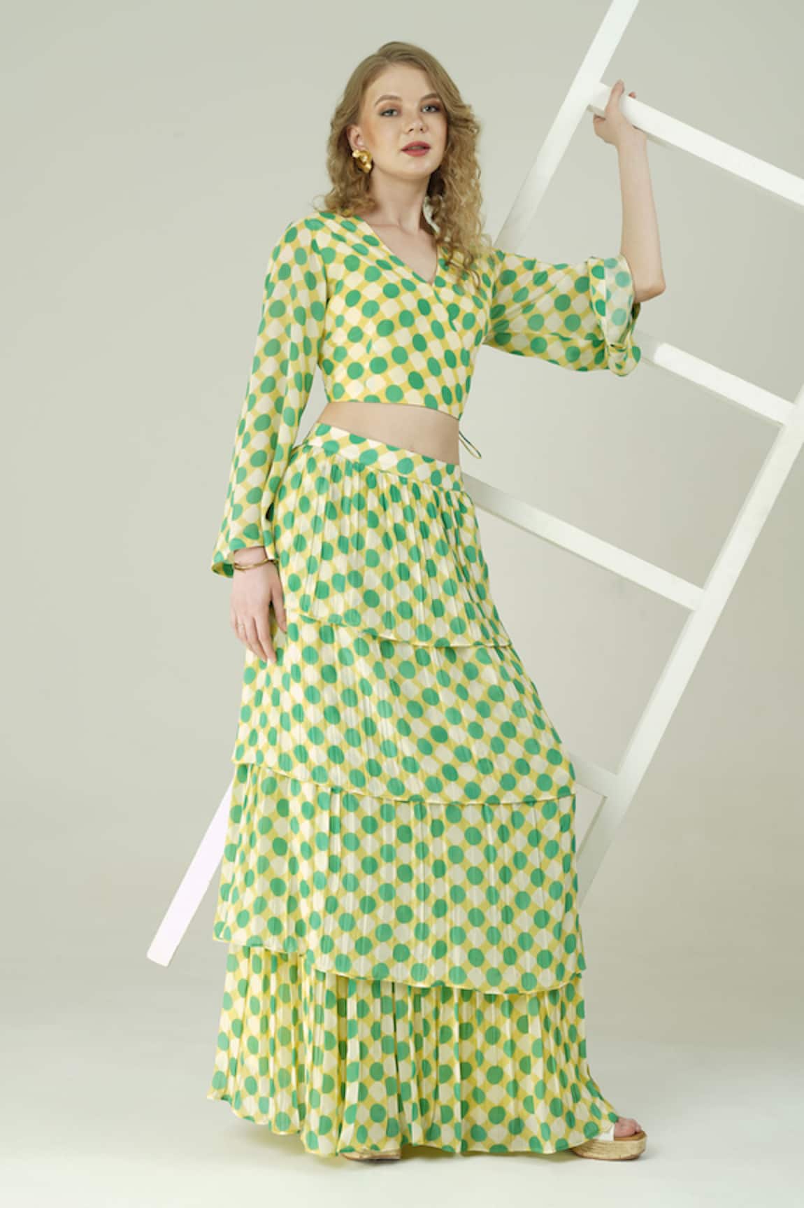 Surabhi Arya Lime Yellow Polka Dot Skirt & Top Set 