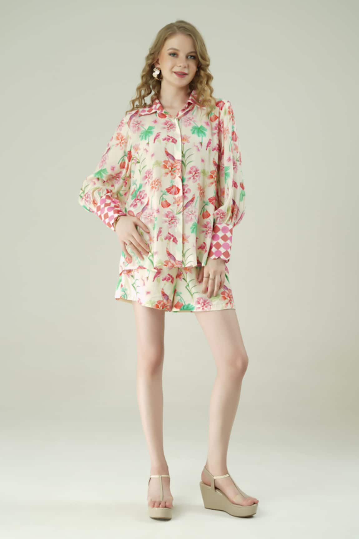 Surabhi Arya Floral Print Muslin Top & Shorts Set 