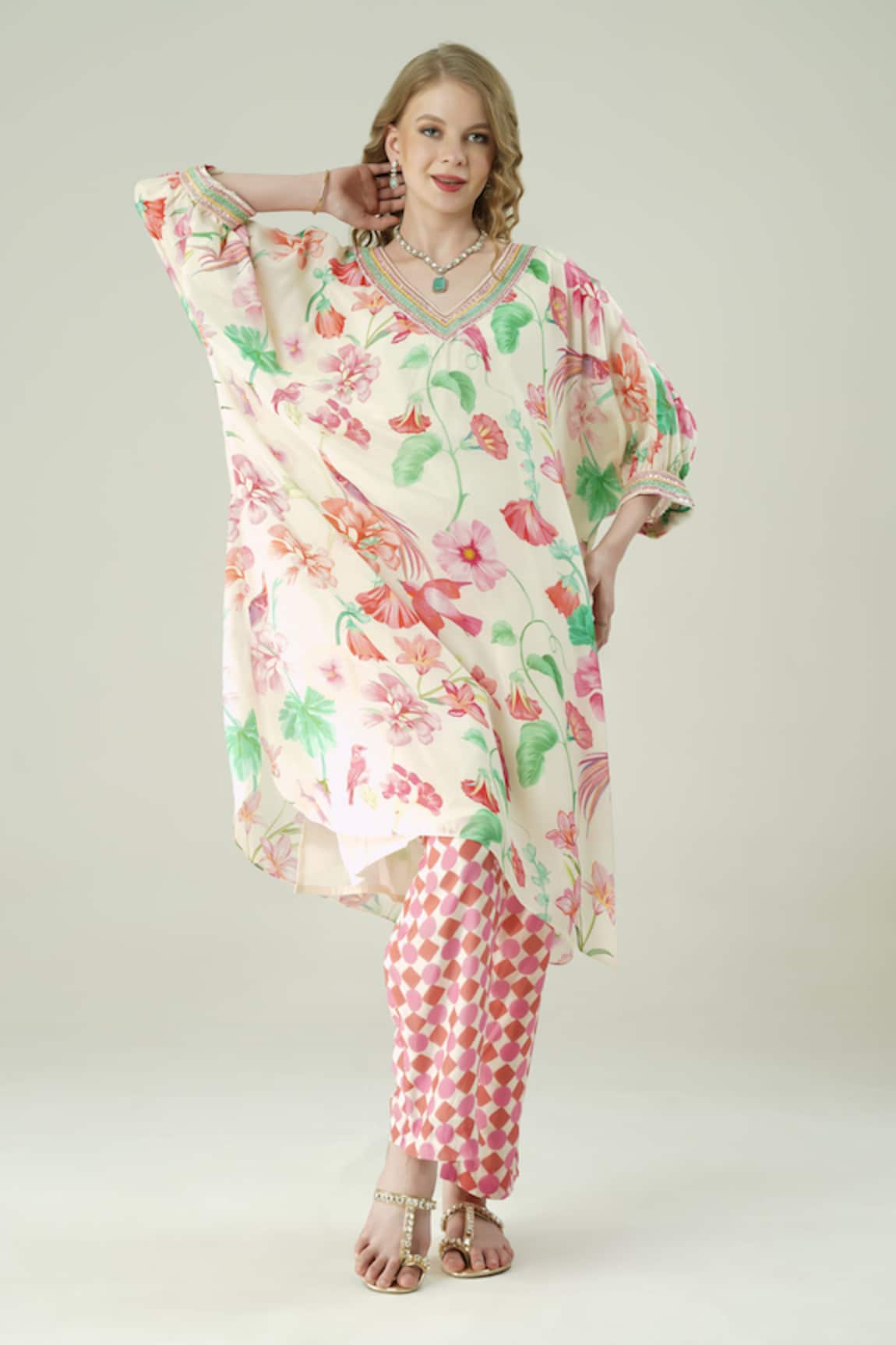 Surabhi Arya Floral Hand Embroidered Kaftan & Pant Set 