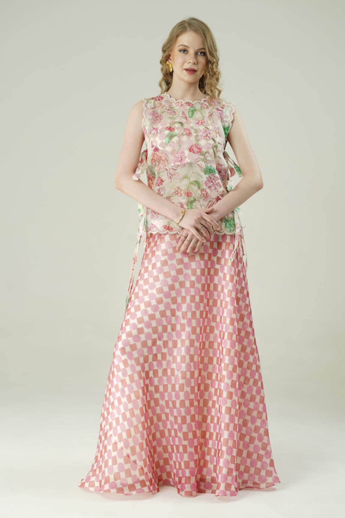 Surabhi Arya Floral Hand Embroidered Top & Skirt Set 