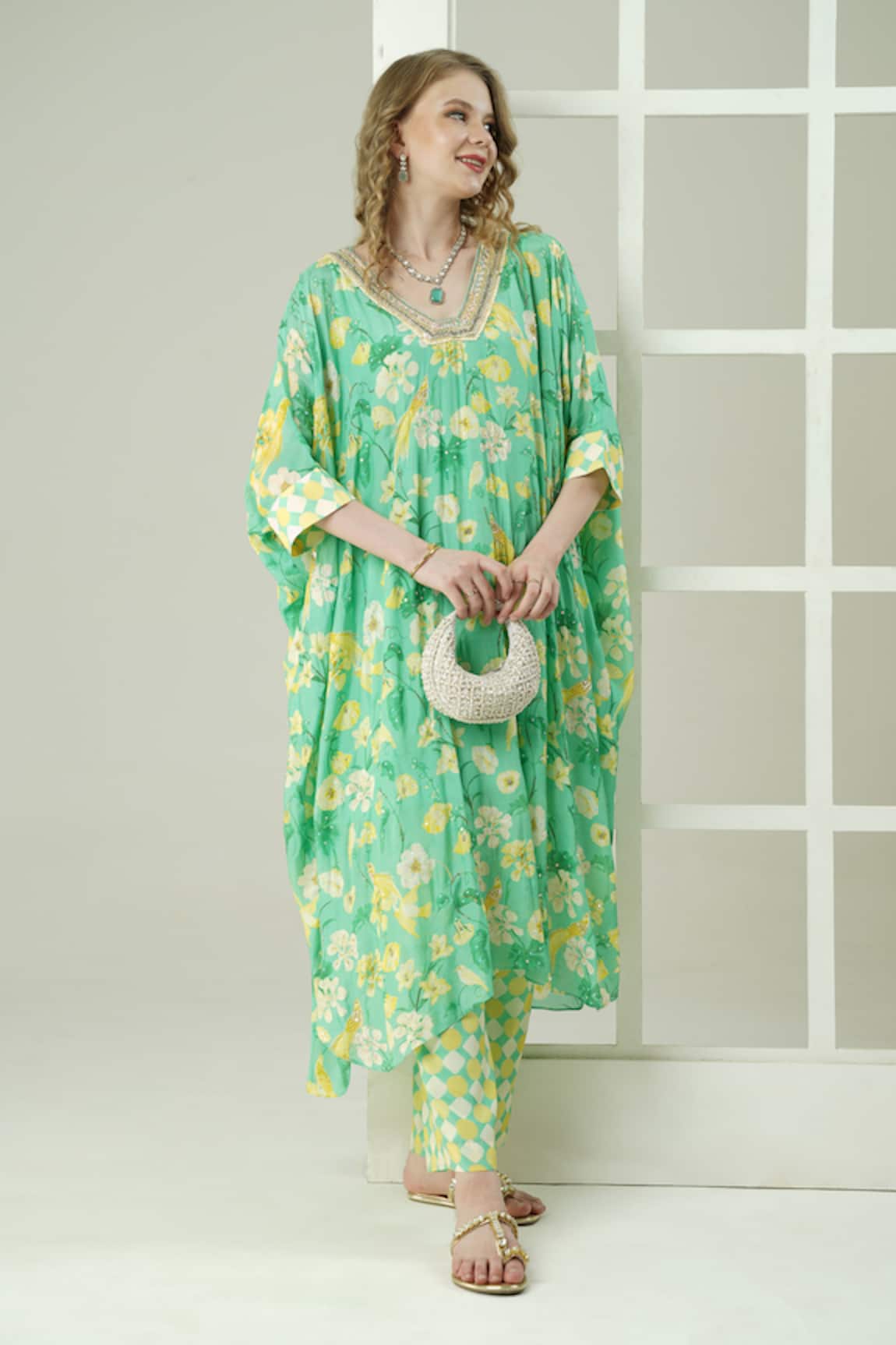 Surabhi Arya Floral Hand Embroidered Kaftan Set 