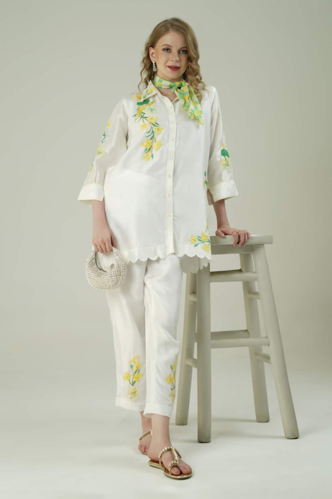 Surabhi Arya Ivory Patch Work Embroidered Shirt Set 