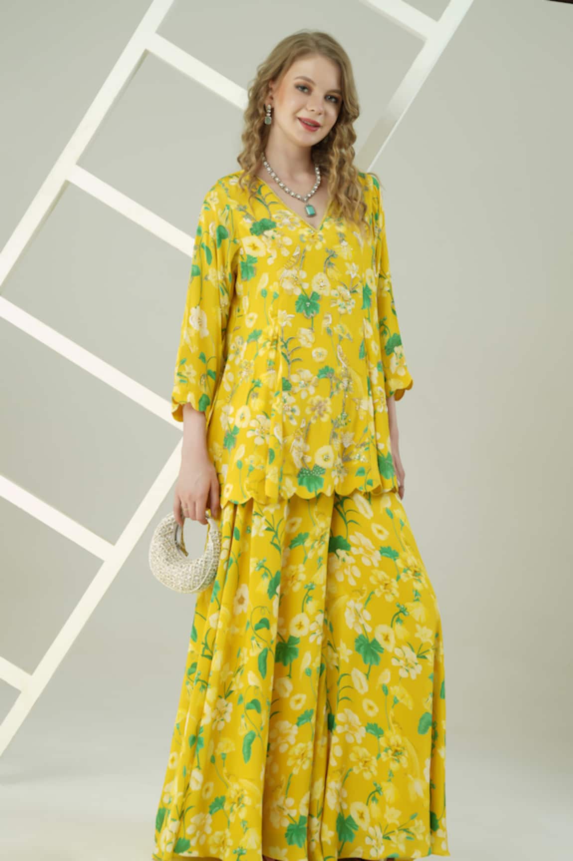 Surabhi Arya Yellow Floral Hand Embroidered Kurta Set 
