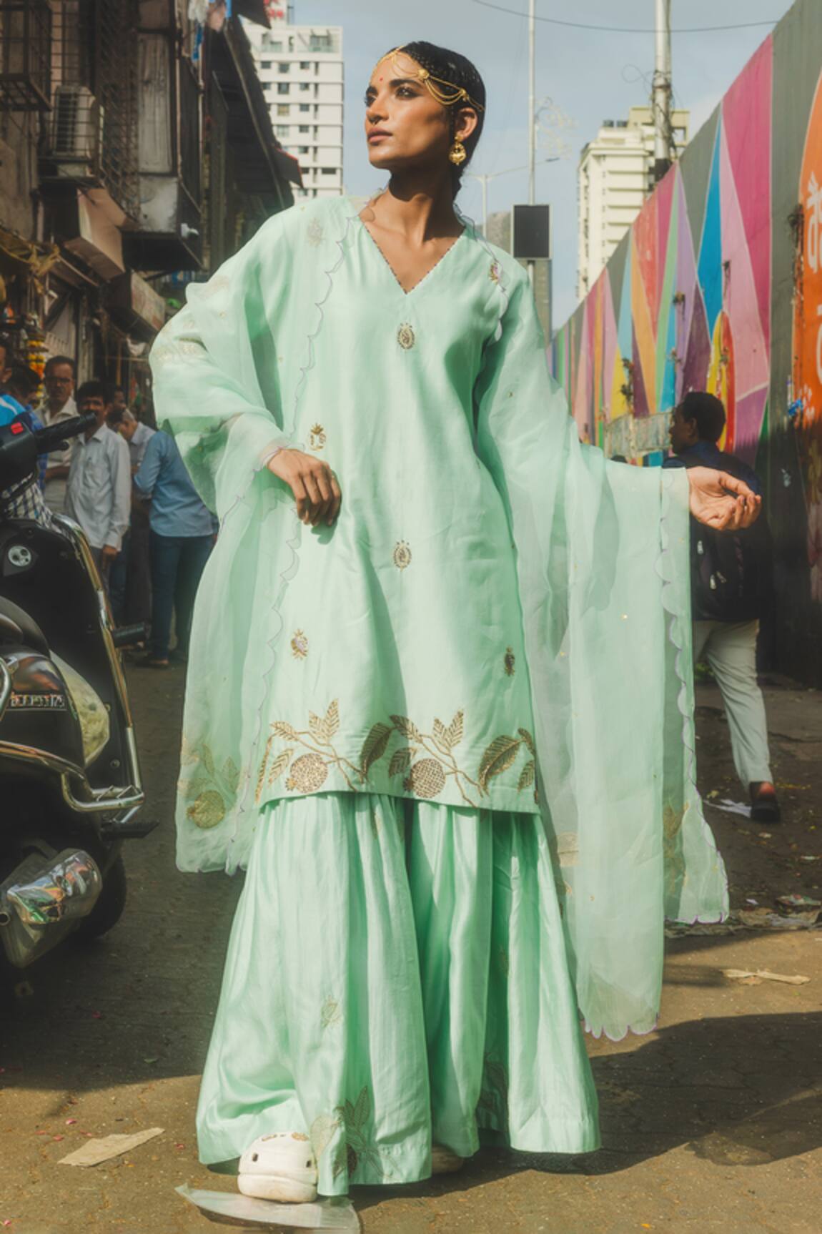 Label Earthen Mint Aqua Green Sharara Set 