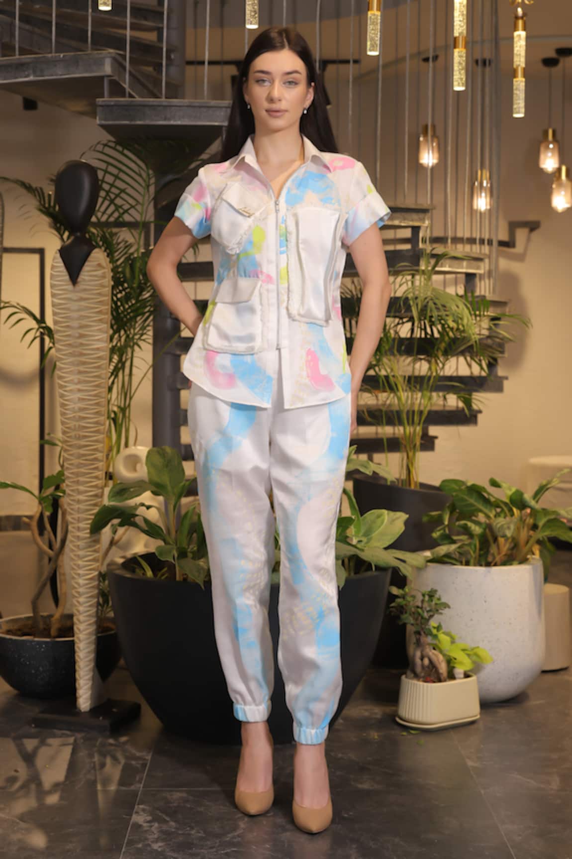 Ankur J Multi Color Modal Satin Shirt & Joggers Set 