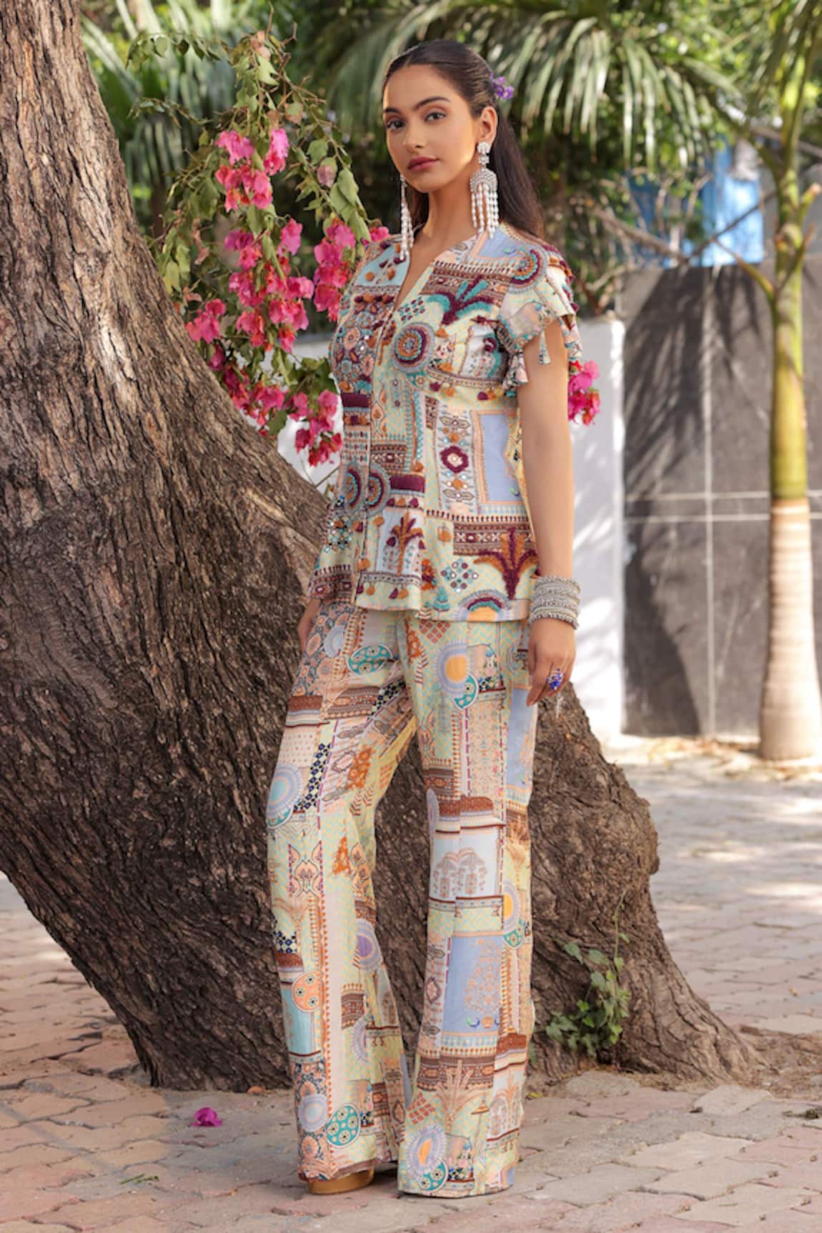 Ankur J Multi Print Peplum Jacket & Pant Set 