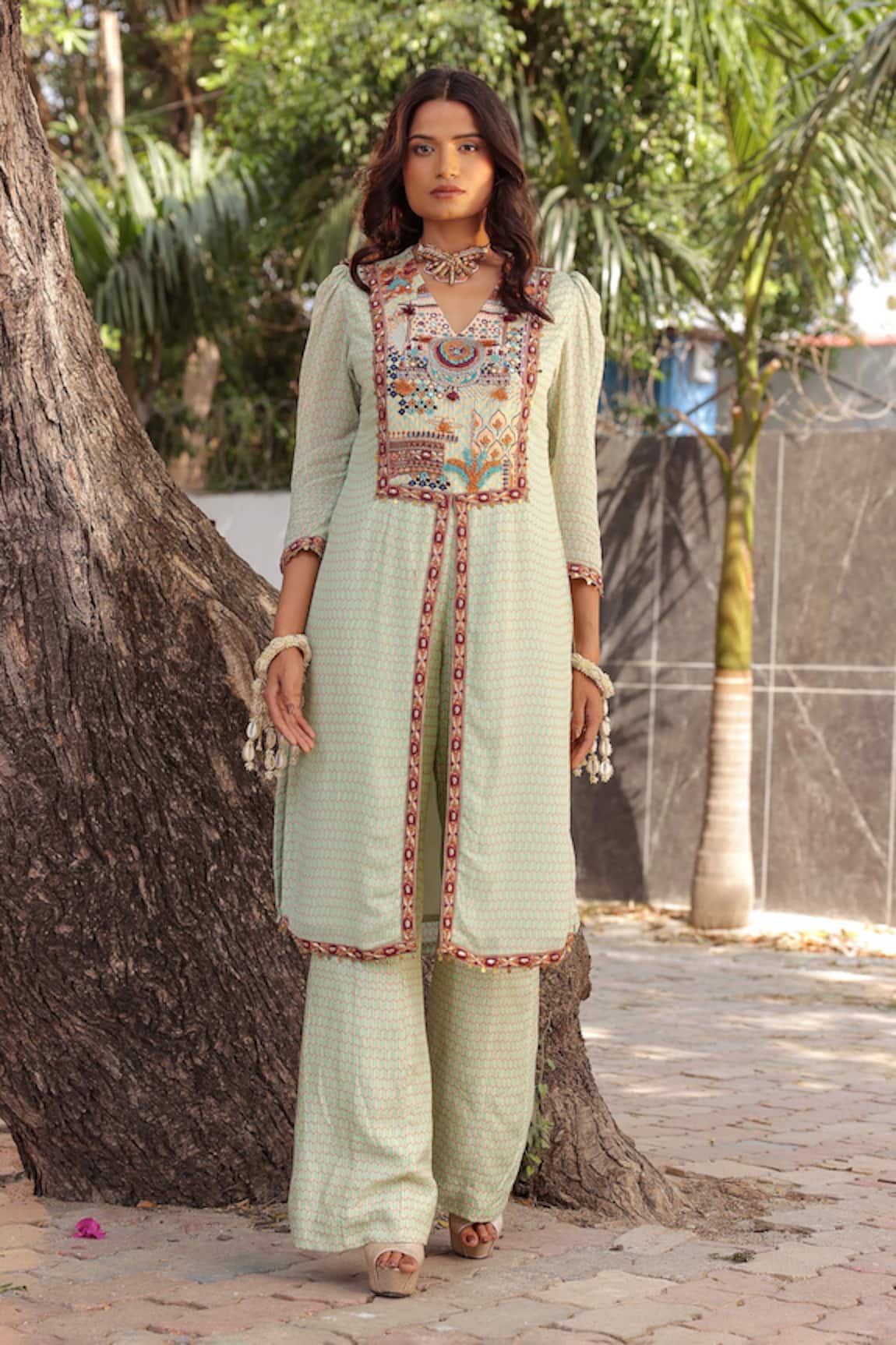 Ankur J Designer Multi Georgette Kurta Pant Set 