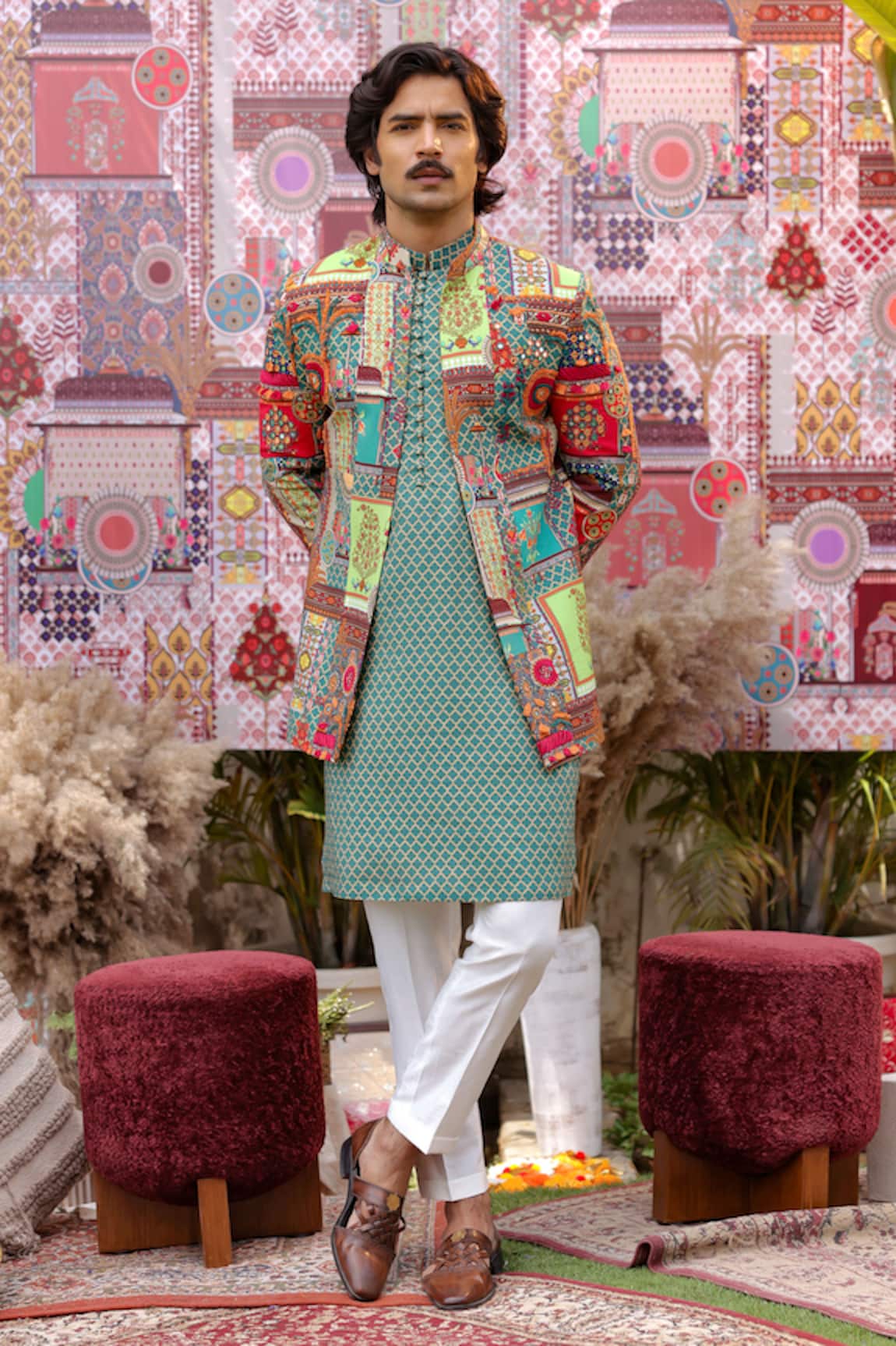 Ankur J Multi Color Designer Bandhgala Kurta Set 