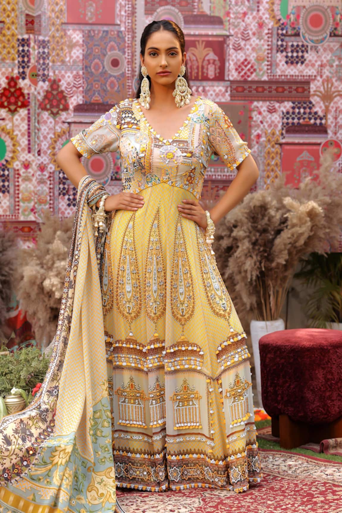 Ankur J Designer Yellow Georgette Anarkali Set 