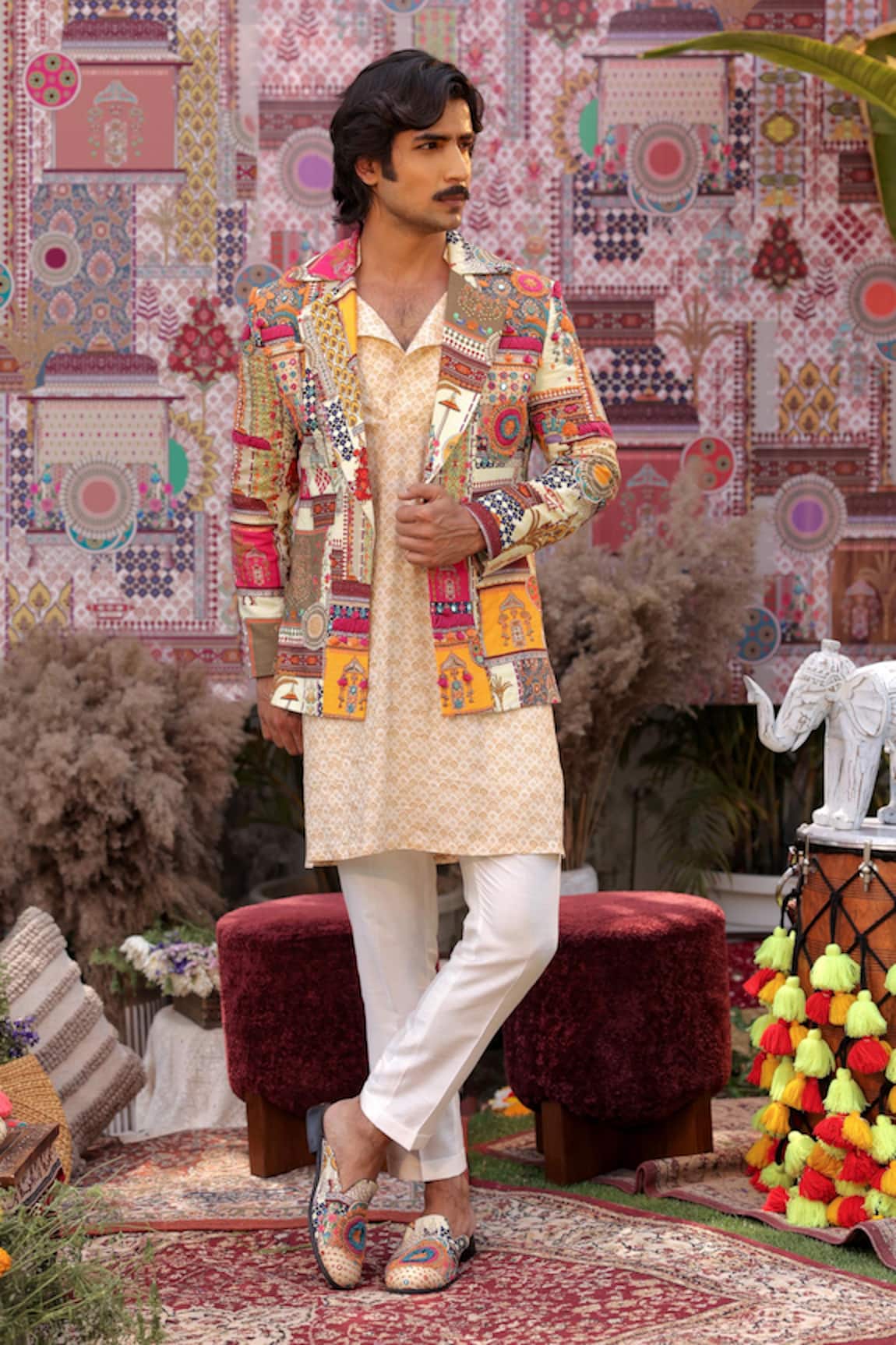 Ankur J Designer Yellow Kurta Blazer Pant Set 