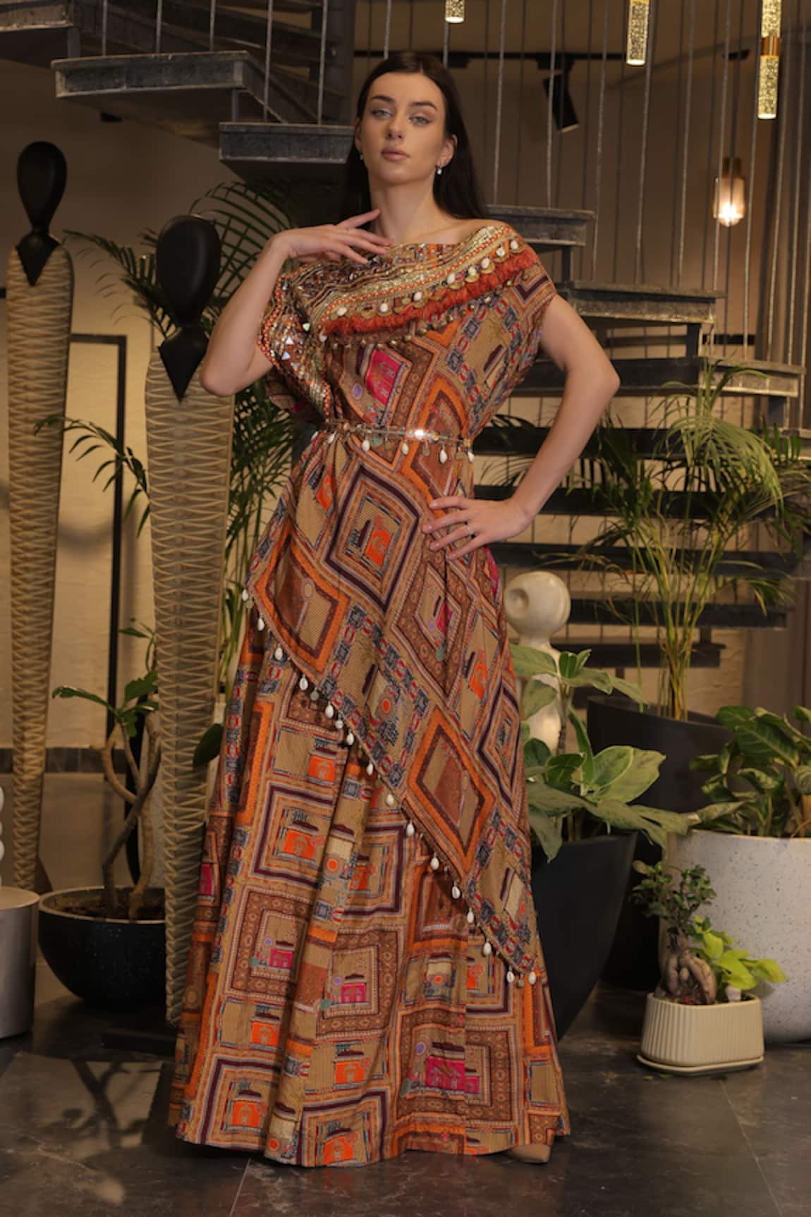 Ankur J Multi Dola Silk Designer Kaftan & Pant Set 