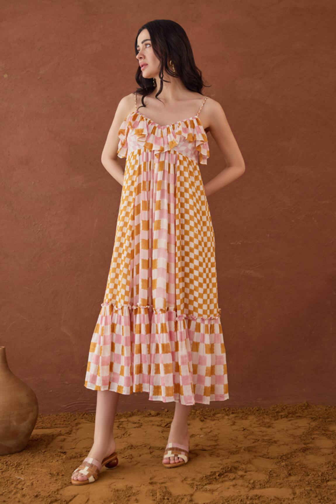 Taro Block Printed Summer Strokes Dress 