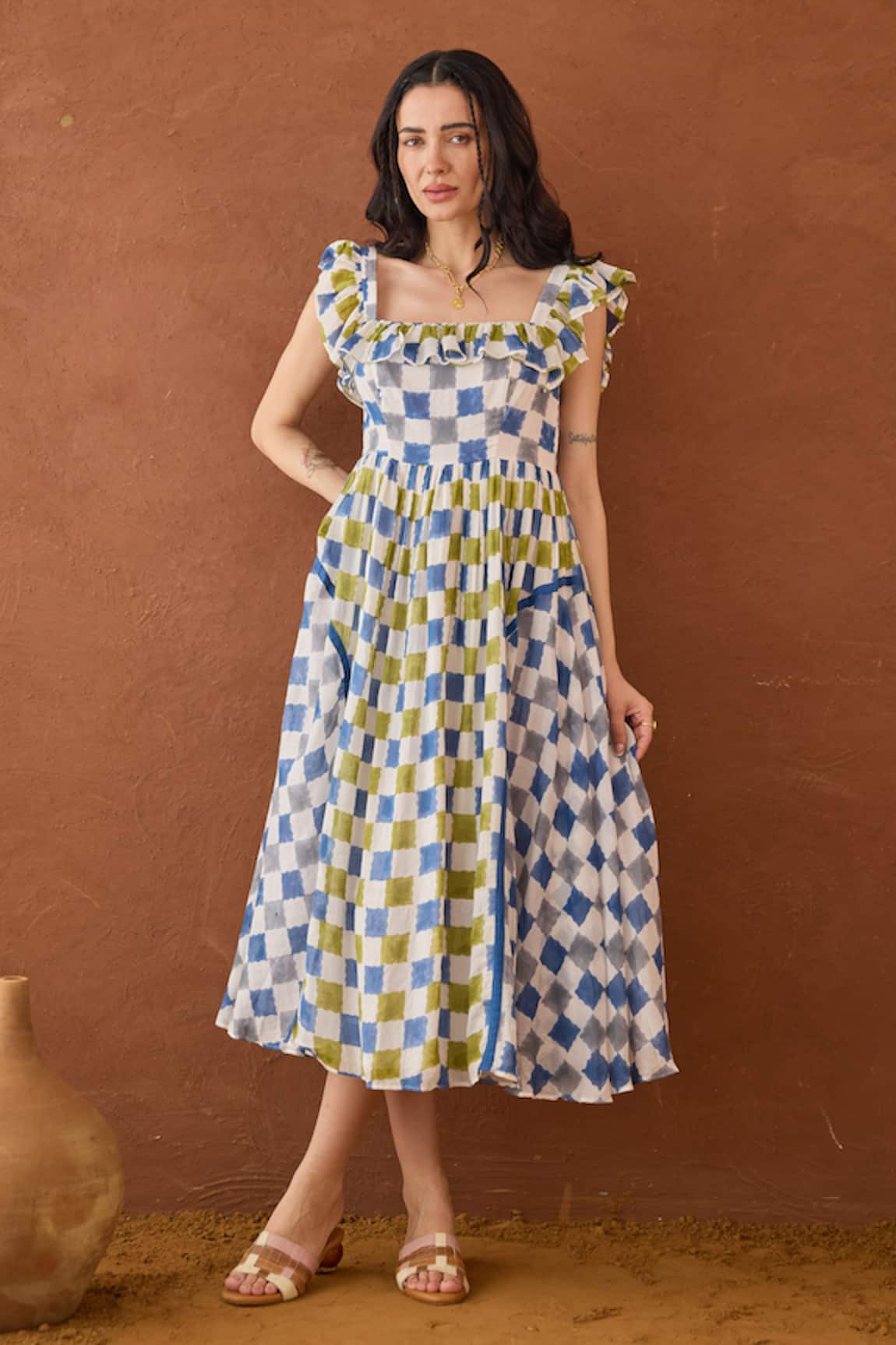 Taro Sky Sketch Block Printed Dress 
