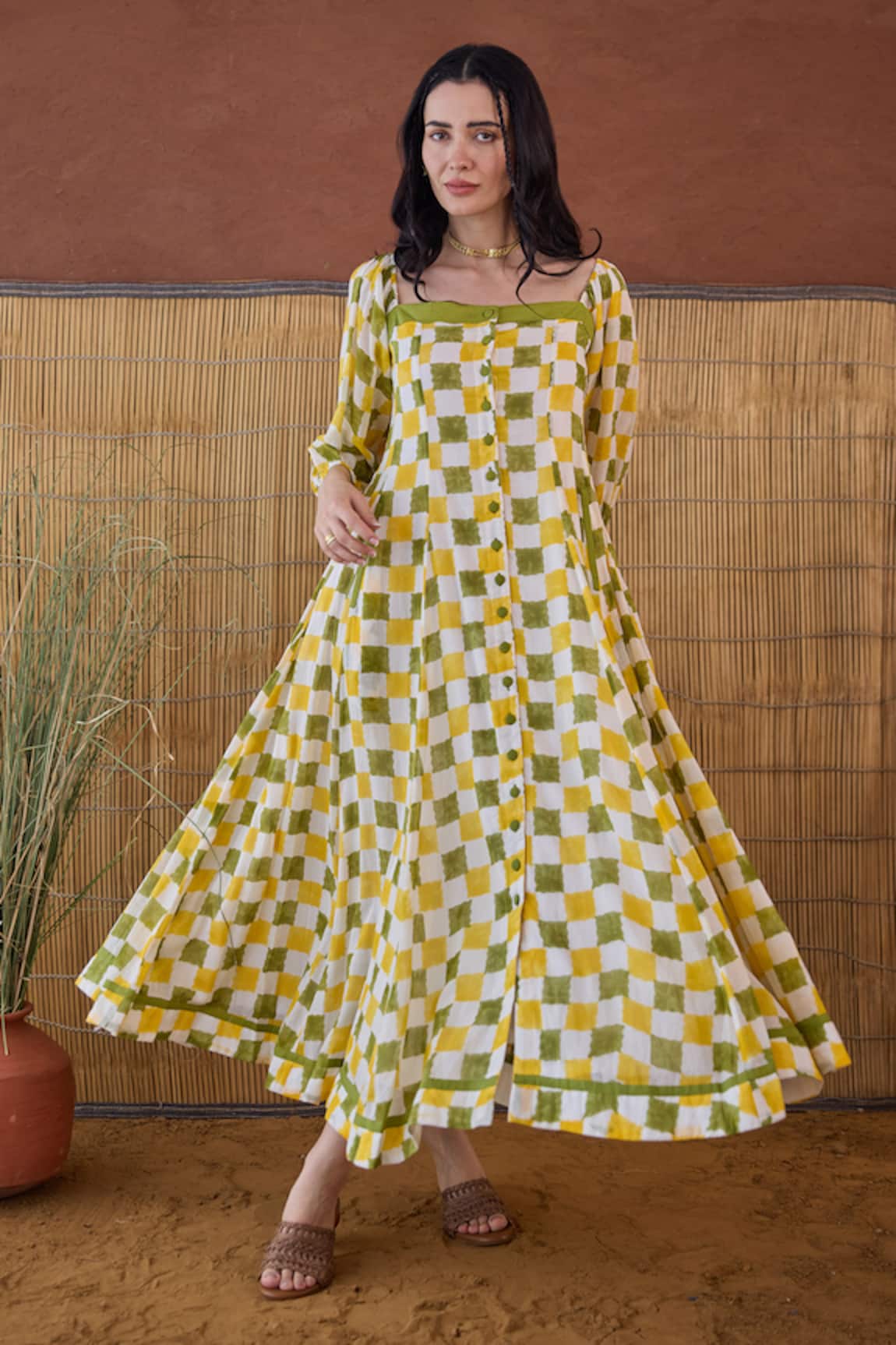 Taro Lemon Zest Block Printed Dress 