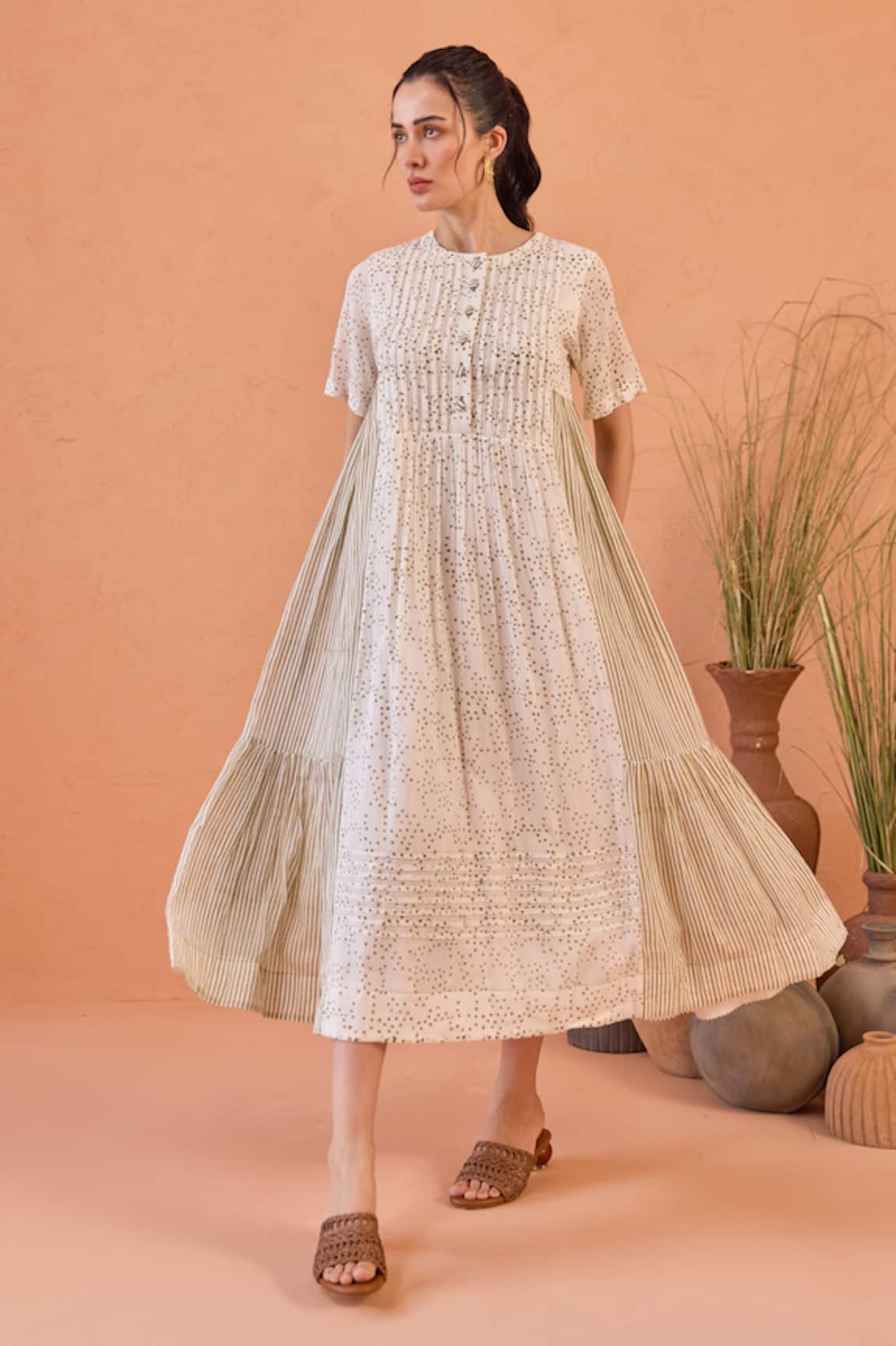 Taro Mossy Mist Confetti Dot Dress 