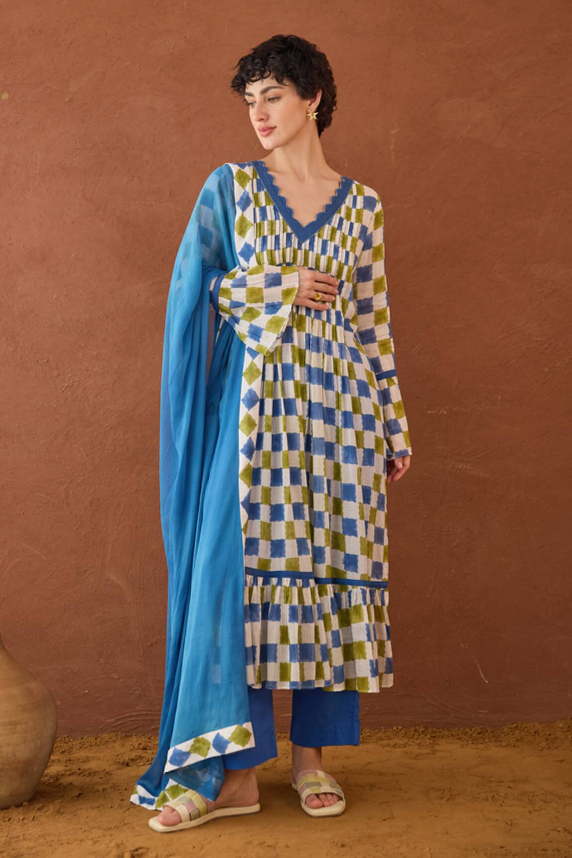 Taro Cloudburst Plaid Kurta Set 