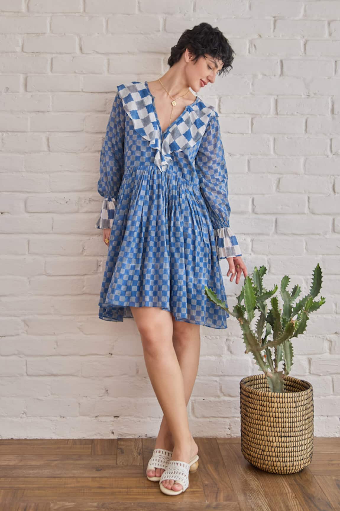 Taro Block Printed Azure Tides Dress 