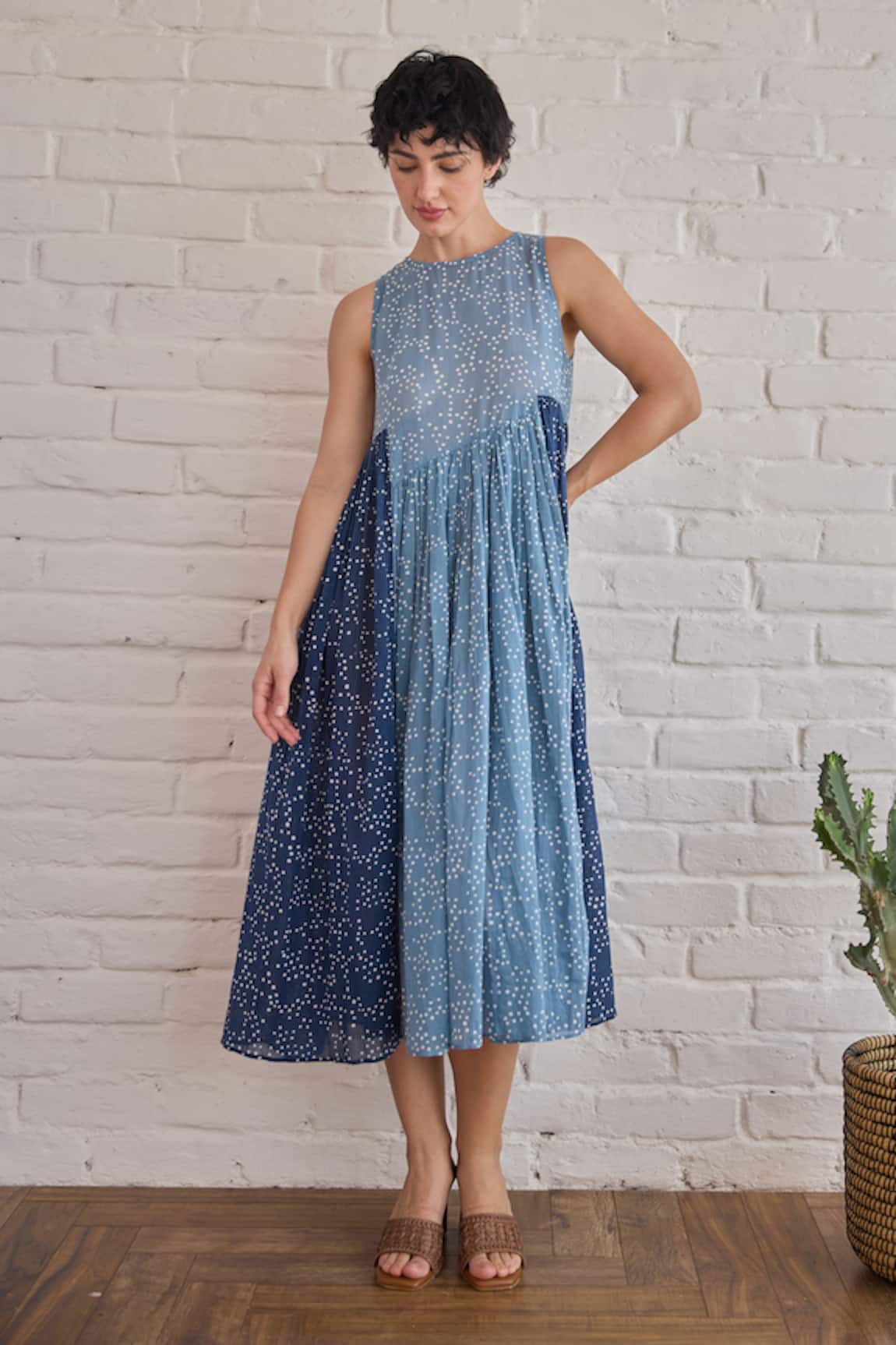 Taro Dual Tone Blue Confetti Dot Dress 