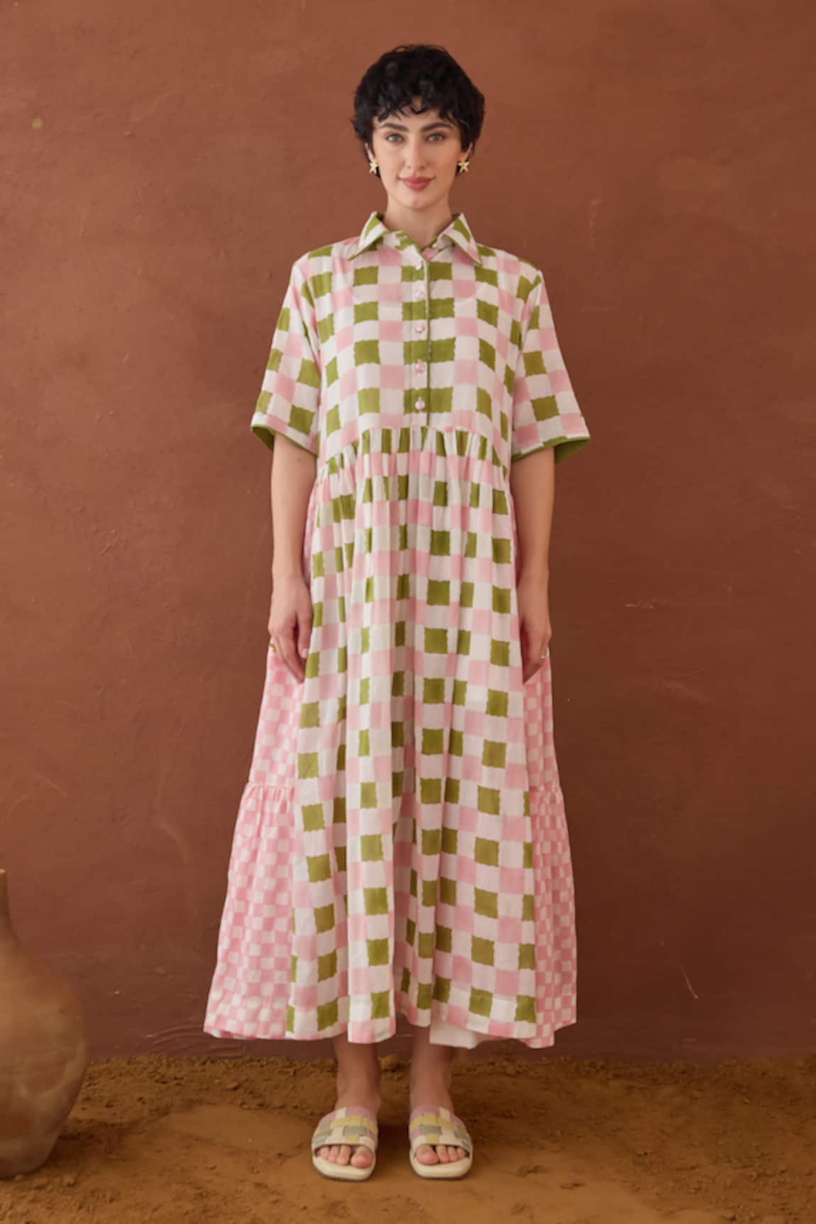 Taro Spring Mosaic Block Printed Shirt Dress 