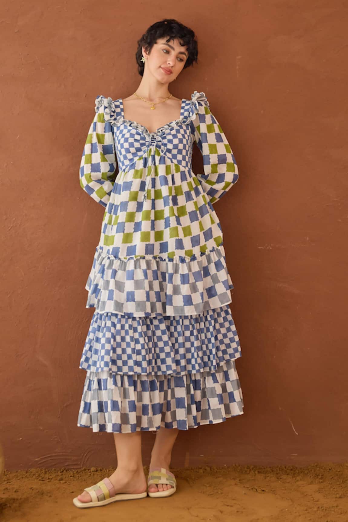 Taro Azure Mosaic Block Printed Dress 