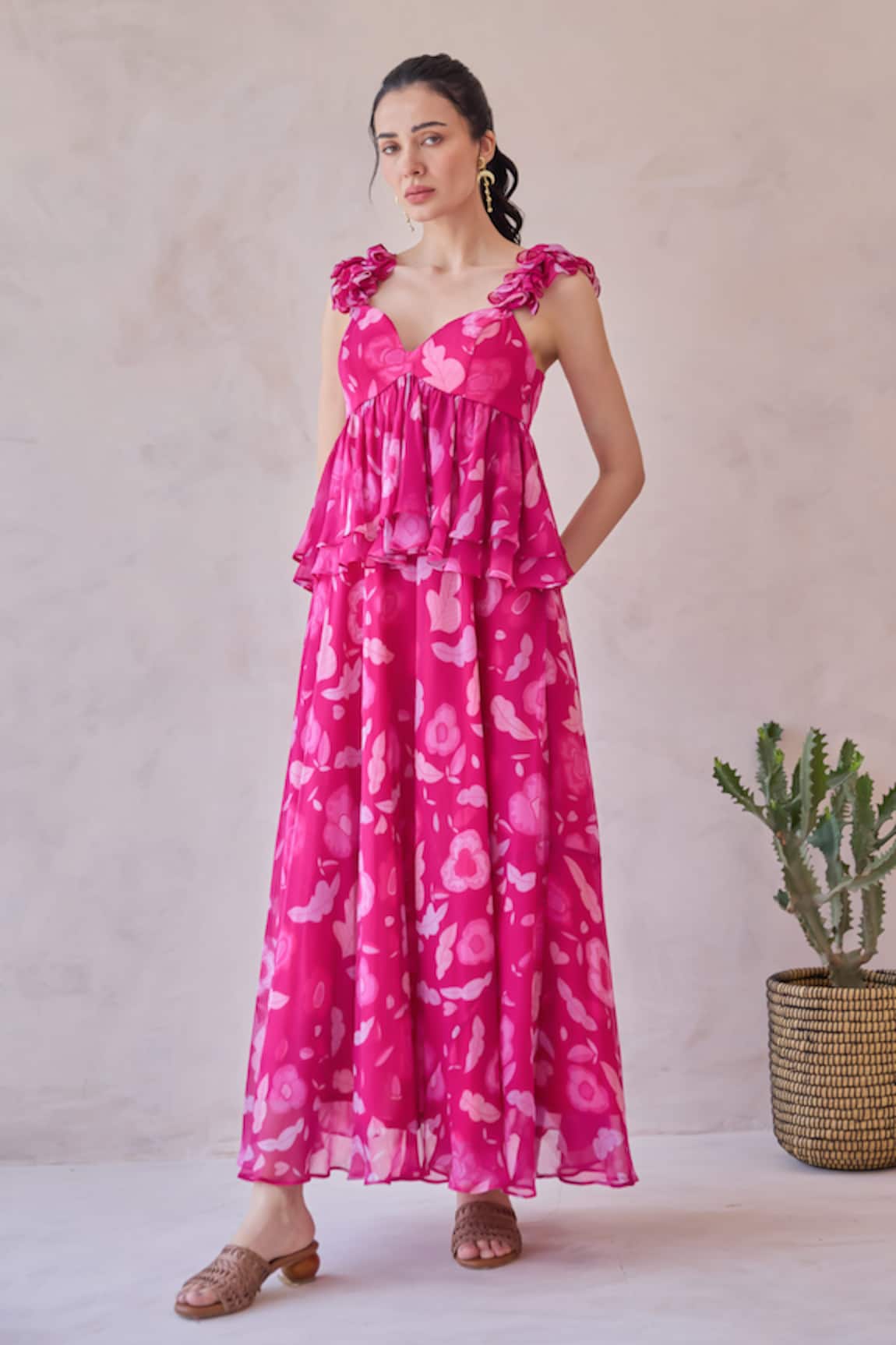 Taro Fuchsia Pink Ruffled Designer Dress 