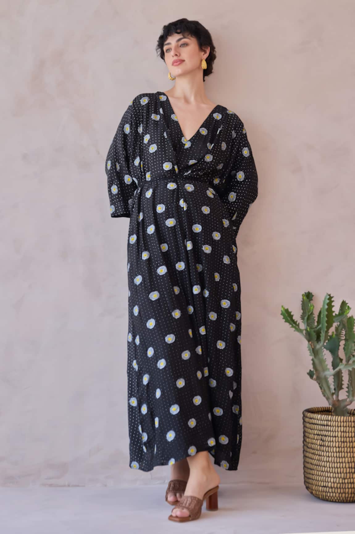 Taro Daisy Drift Hand-Block Print Kaftan Dress 