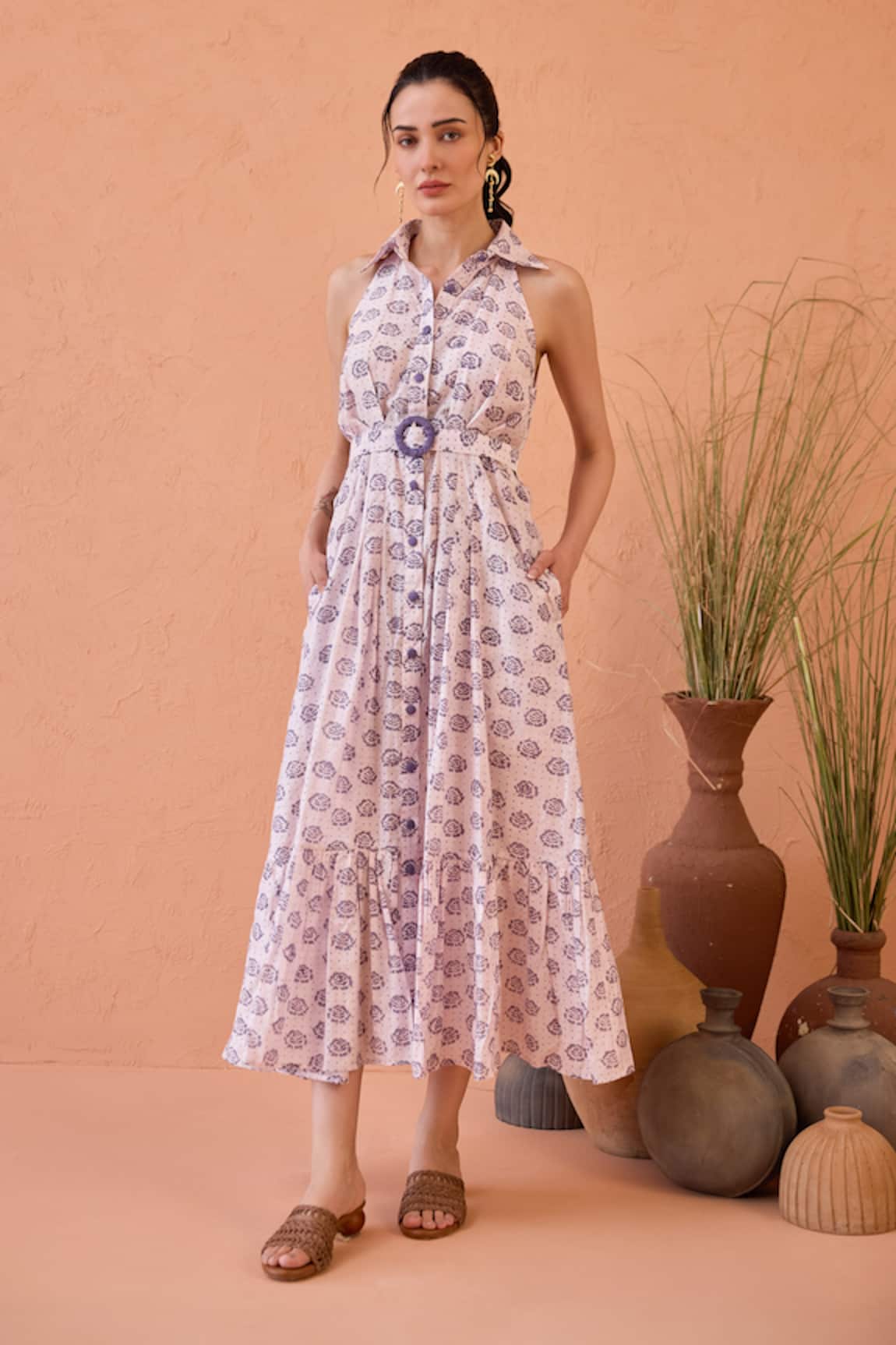Taro Lavender Hand-Block Print Dress 